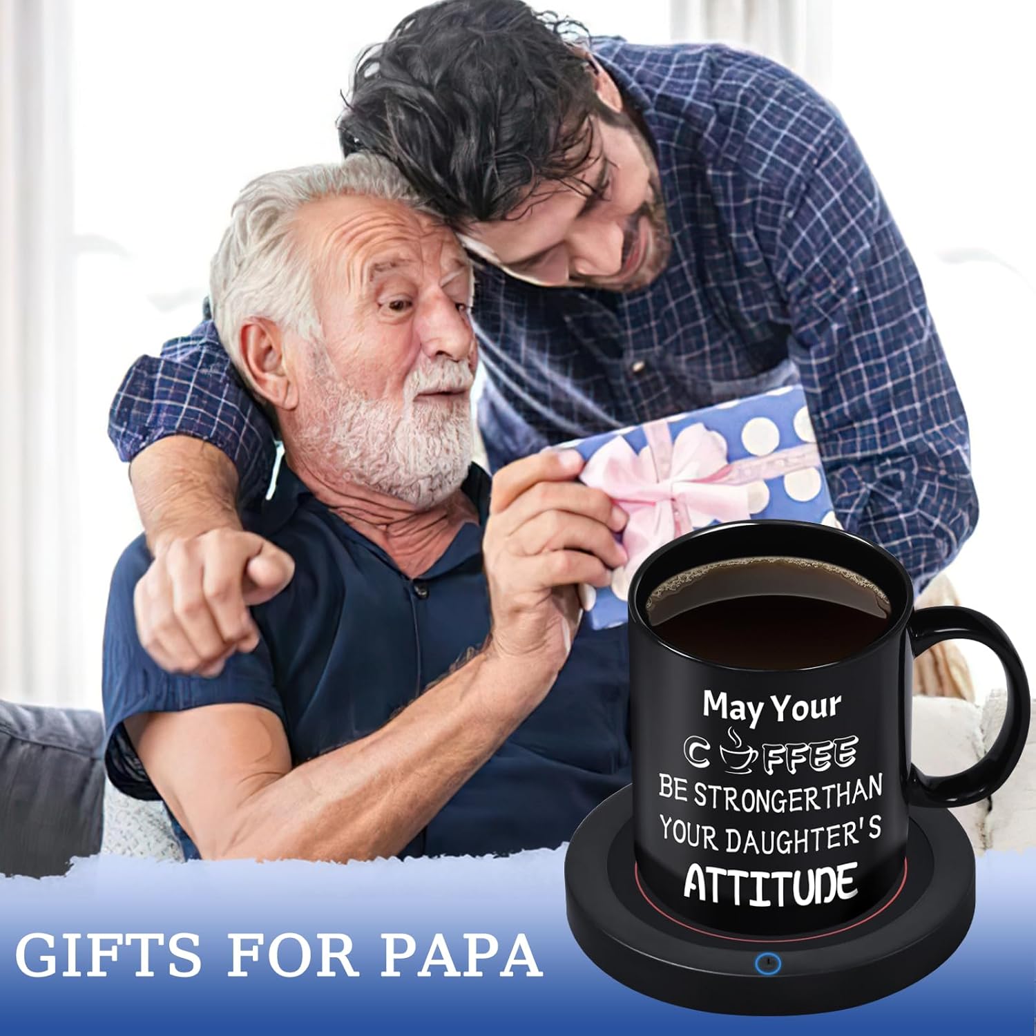 Fathers Day PaPa Gifts for Dad from Daughter, Best Dad Ever Mug,11OZ Coffee Mug Warmer Set, Dad Gifts for Fathers Day, Birthday, Christmas - Image 5