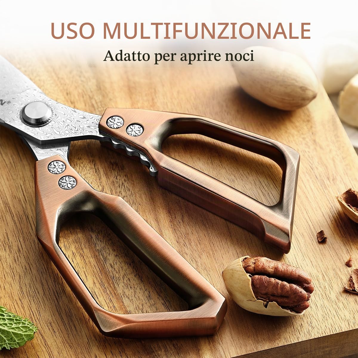 HEZHEN Forbici Da Cucina Acciaio Damasco,Cesoie da Cucina Multifunzionali,Heavy Duty Forbici per Alimenti, Manico in Lega di Alluminio