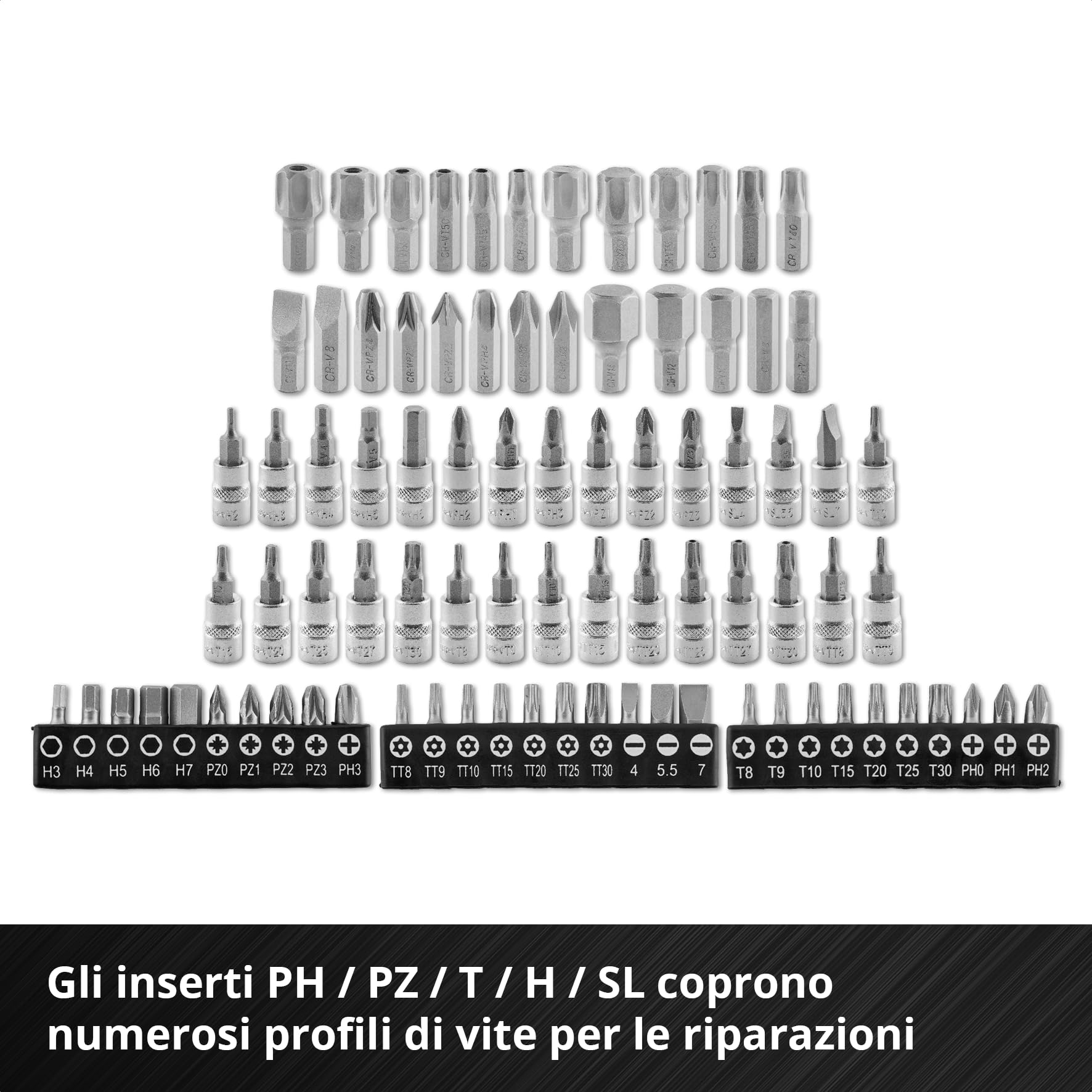 Einhell 181 pezzi set di bussole e cricchetto | Set di bussole | cricchetti | assortimento di inserti | impugnatura per cacciavite | chiavi esagonali | valigetta inclusa