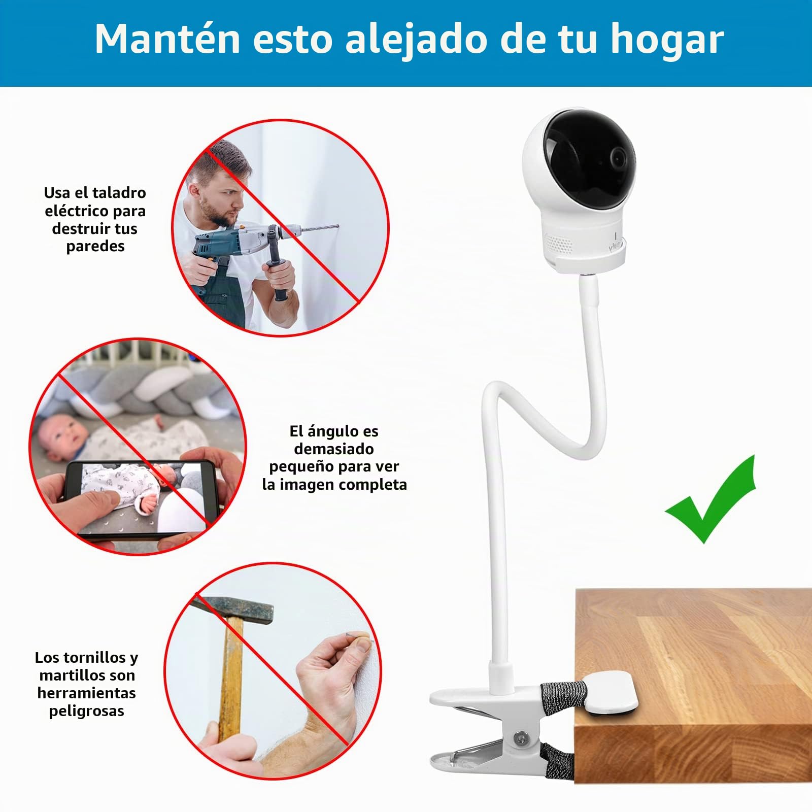 Hossom Soporte Flexible para Cámara y Webcam con Conexión Roscada 1/4", 2 Adaptadores 3/8" - para Logitech C925e C922x C922 C930e C930 C920 C615, GoPro Hero10/9/8/7/6/5, Hero MAX (Blanco, 40cm)