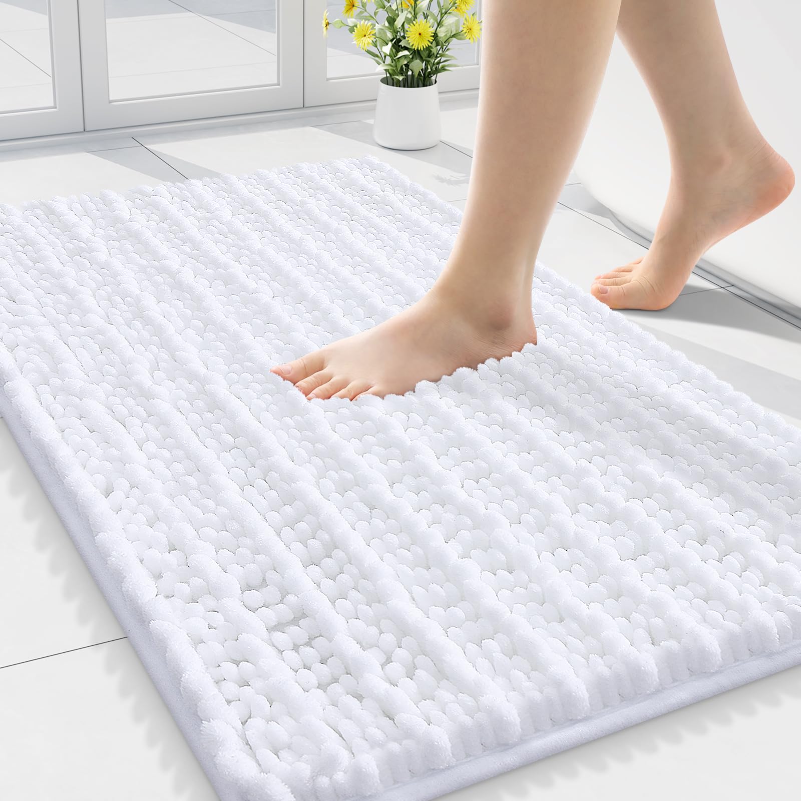 Smiry Bathroom Rugs Mat 30x20, Extra Soft Absorbent Chenille Bath Rugs, Non Slip Rubber Backing Machine Washable Quick Dry Bath Mats for Bathroom Floor, Tub, Shower, Home Decor Accessories, White