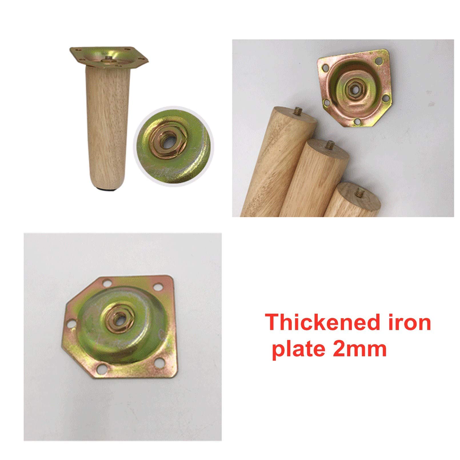 Set di 4 gambe per mobili in legno massello di quercia con cono inclinabile, piedini per cassettiera, divano, mobile di ricambio, stile metà secolo, per divano, letto, poltrona con piastra di montag