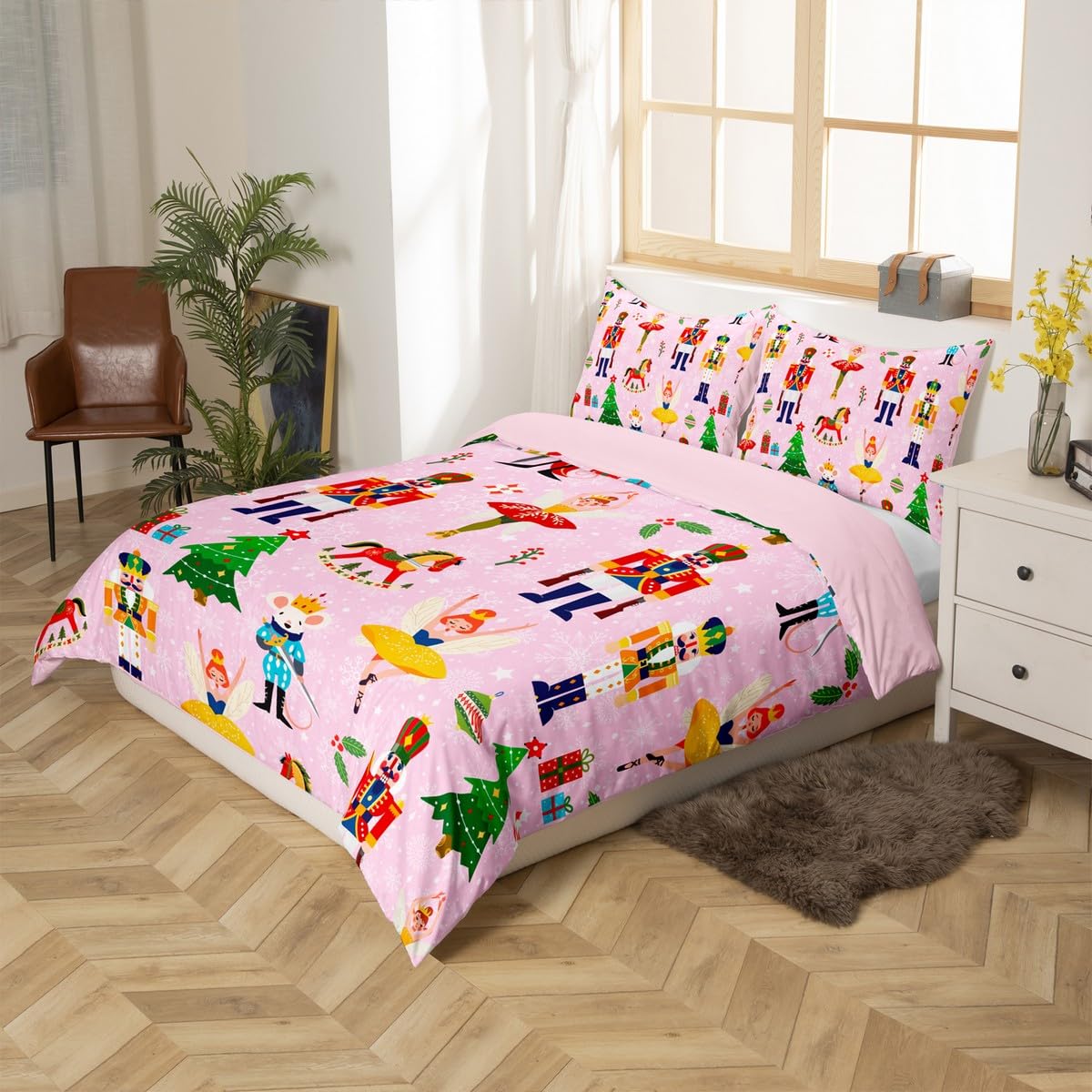 Homewish Dzieci dziadek do orzechów ozdoby świąteczne super king poszewka na kołdrę nastolatka Boże Narodzenie dziadek do orzechów zestaw pościeli karuzela choinka poszewka na kołdrę dziewczyny