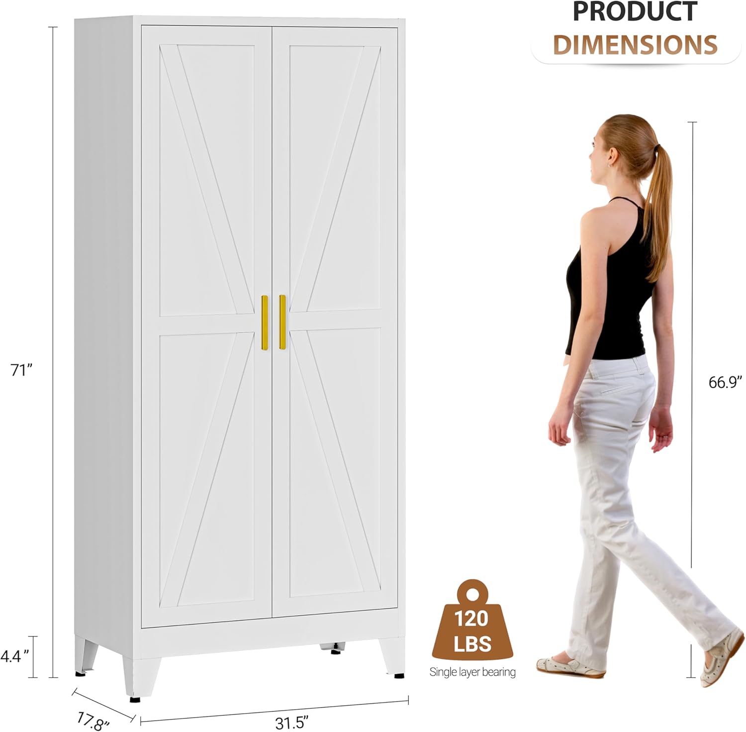 Metal Armoire Wardrobe Closet, 71" Steel Clothing Storage Cabinet with 2 Doors, Hanging Rod & Shelves, Bedroom Armoire Closet, White Wardrobe Cabinets for Bedroom