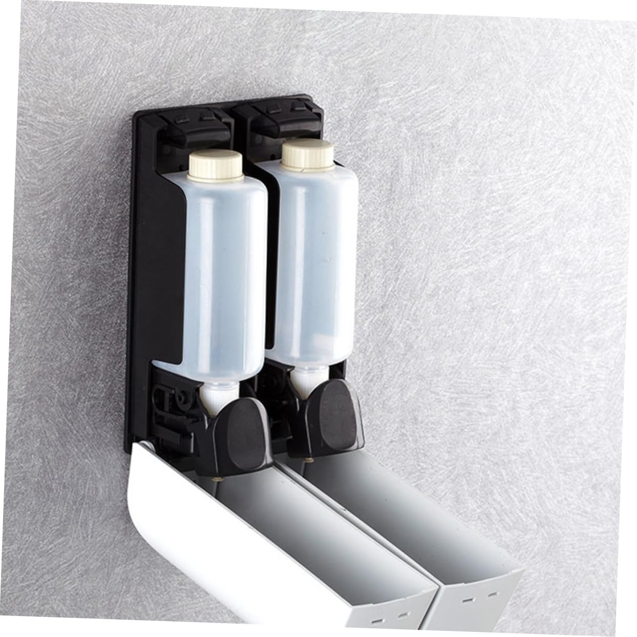 Dispensador De Champú y Jabón De Pared Recargable Doble Cabeza, Plástico Blanco, Botón De Presión Ergonómico, para Baño y Cocina, Sin Taladro, 1 Unidad