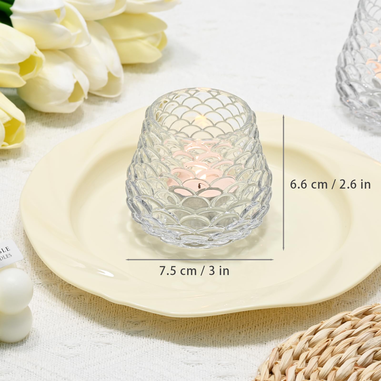 Set di 4 Portacandele in Vetro per Candeline, Portalumini Trasparente per Centrotavola, Porta Tealight in Vetro per Natale, Matrimonio, Festa di Compleanno, Decorazione per la Casa (Pigna)