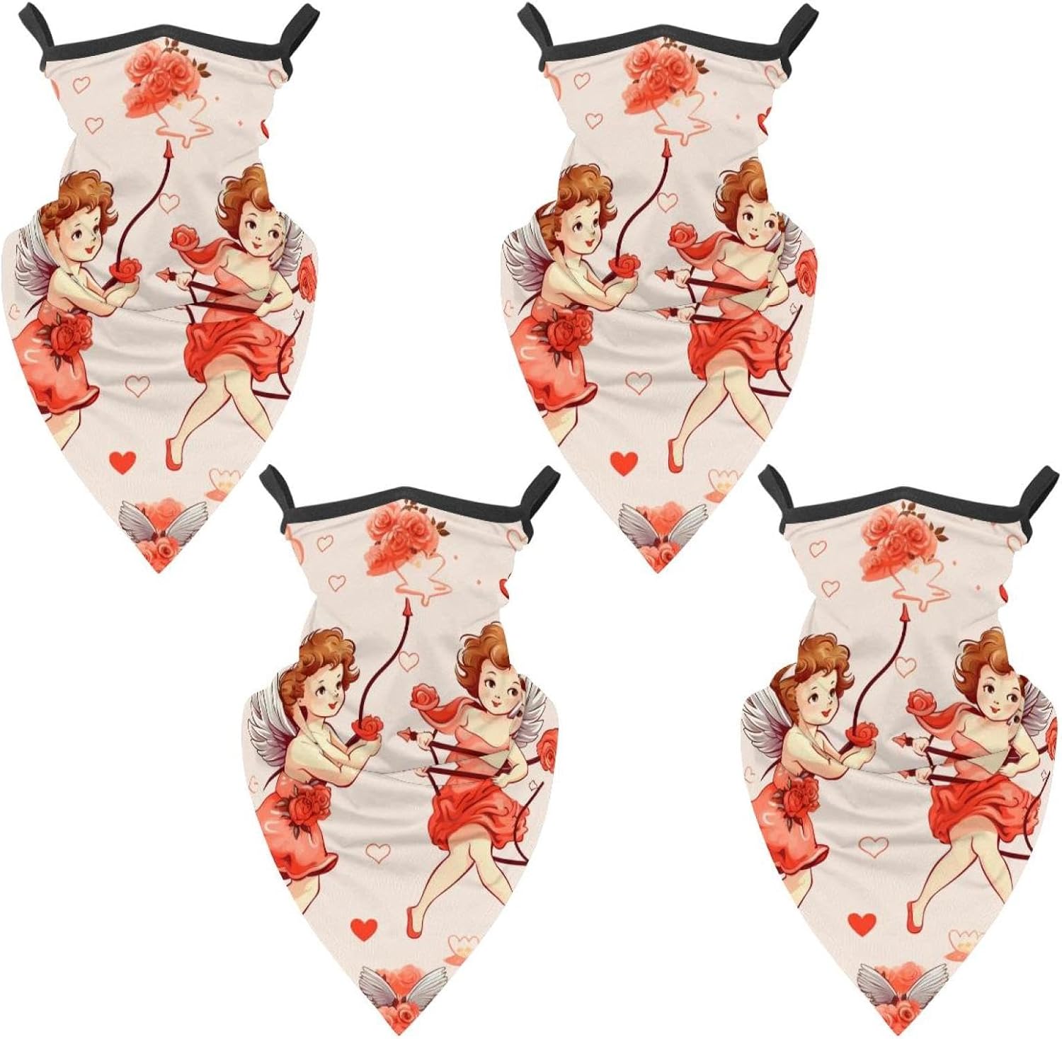 4 Pack Love Cupid Heart Neck Gaiter, Cooling Breathable Face Mask UV Protection Scarf Hiking Bandana for Men/Women