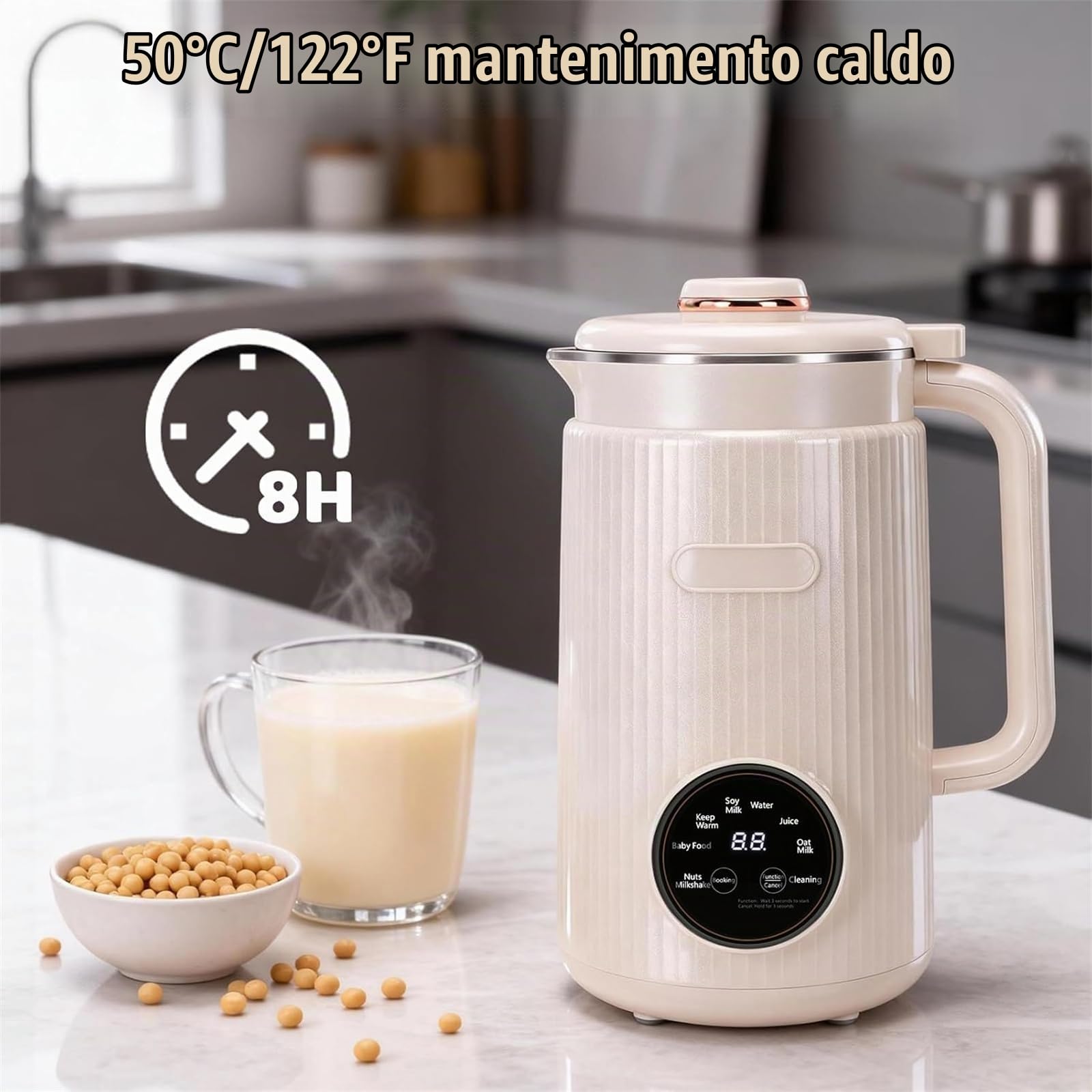 VitaMixia Macchina Multifunzione, Macchina per Latte di Soia 8 in 1, Estrattore Latte Vegetale con Auto Pulizia, Robot Cucina Multifunzionale 1,2L