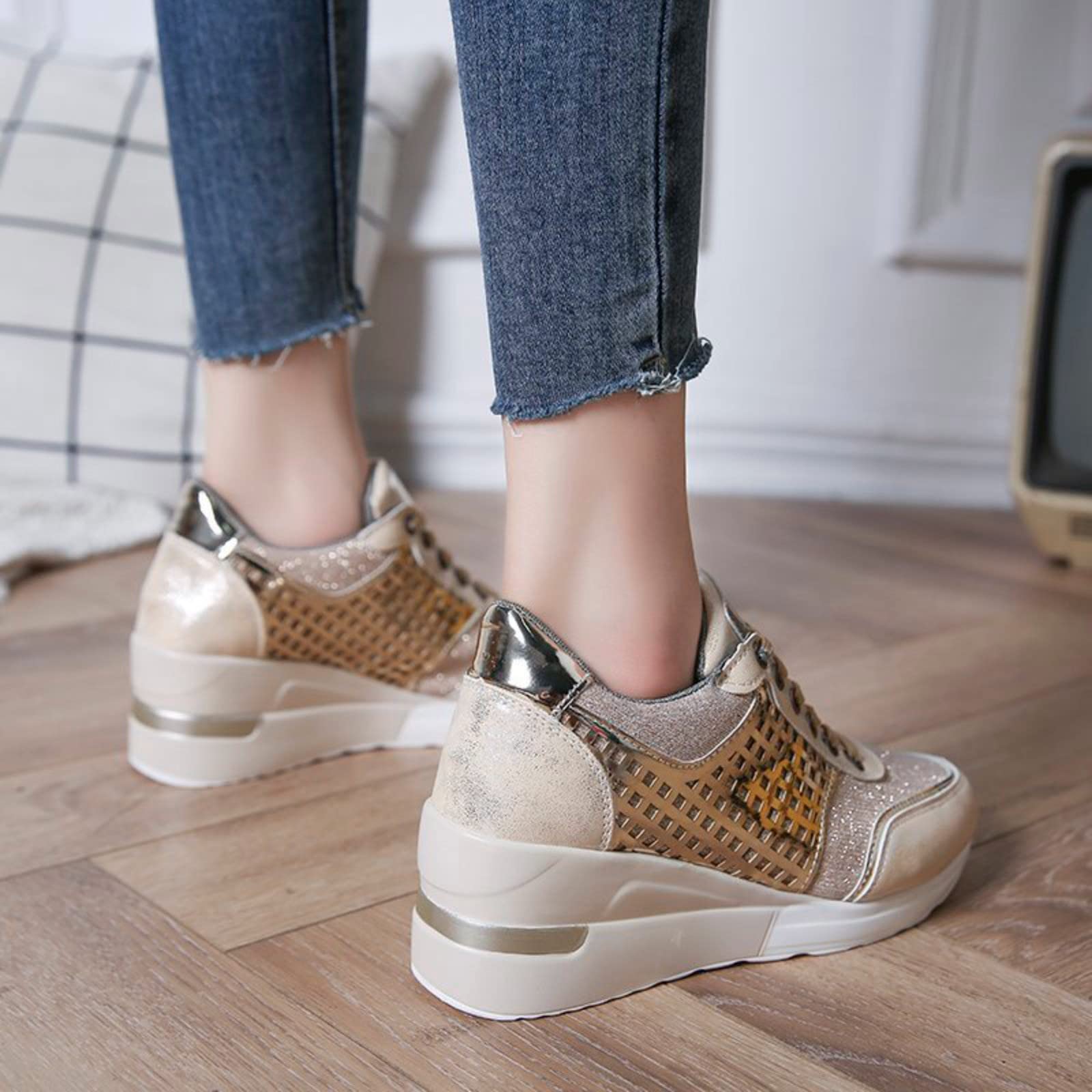 Generisch Sneakers con zeppa da donna, scarpe sportive | Scarpe da corsa per fitness, corsa, attività all'aperto, per il tempo libero, traspiranti, comode, con imbottitura ad aria