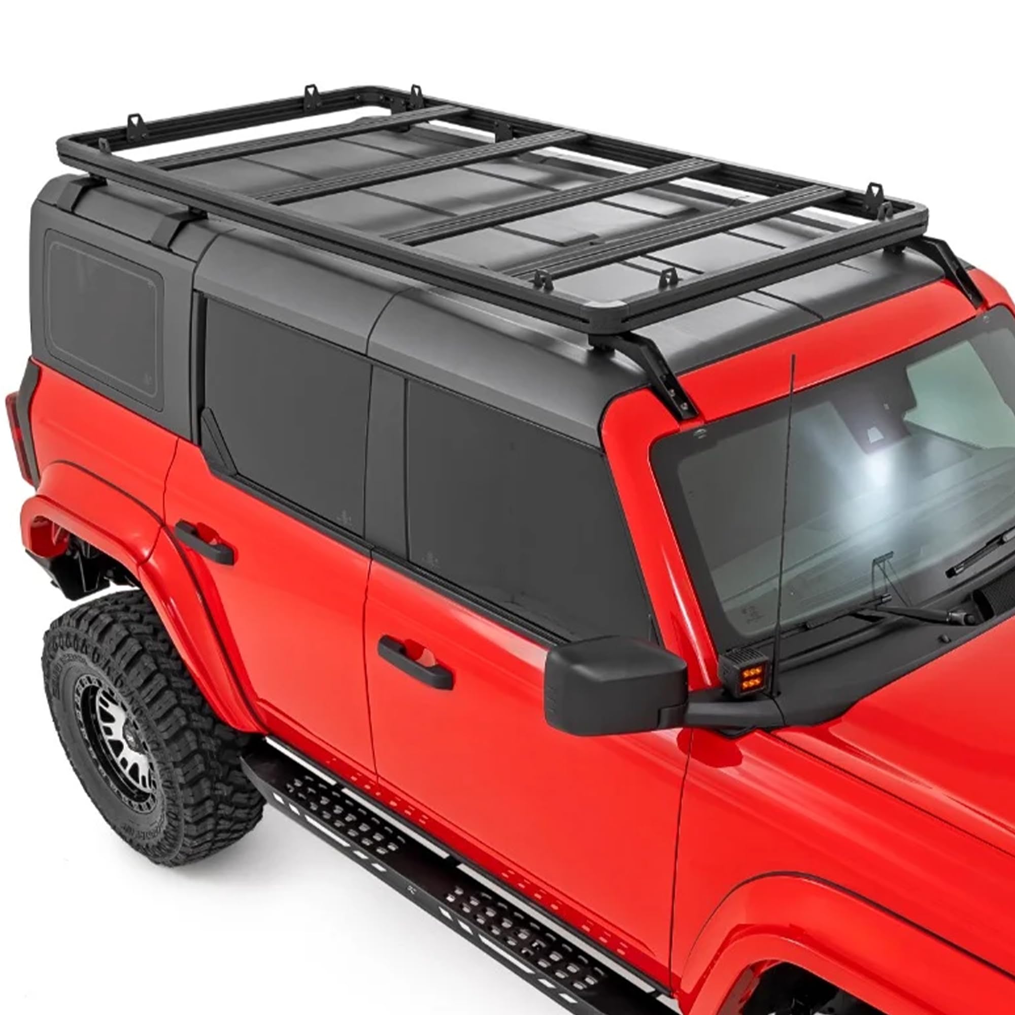 Rough Country Full Roof Rack for Ford Bronco 4-Door (2021–2025) - Aluminum Cargo Carrier with T-Slot Crossbars, 600 lb Load, Overland Roof Storage