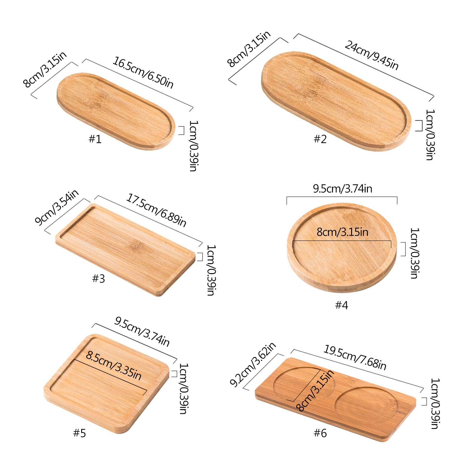 8 pezzi vassoi ovali in bambù, vassoio in legno 19,5 x 9,5 x 1 cm