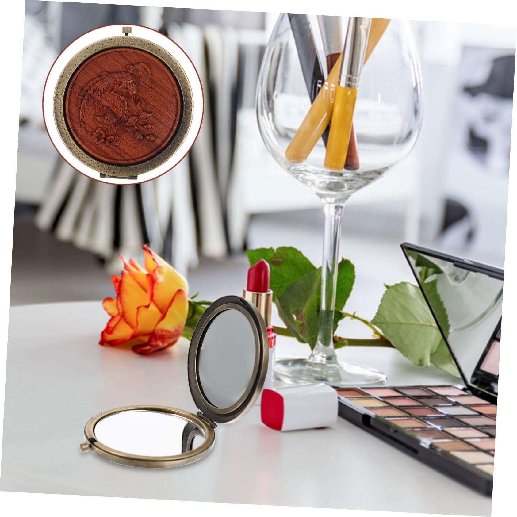 4 Pezzi Specchietto Vintage Doppio per Compatto e Portatile Accessorio per Viaggio per Donne e Ragazze