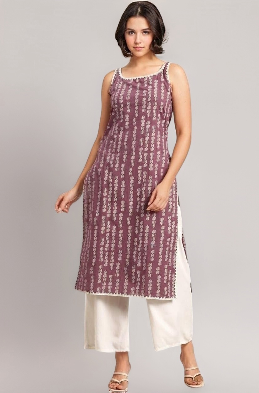 rytras Women's Cotton Straight Fit Straight Printed Sleeveless Kurta