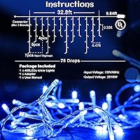 Vista 5 de Luces de carámbano, luces de Navidad de 33 pies con 400 LED, 75 caídas, 8 modos, enchufable e impermeable, para festividades, boda, fiesta, hogar