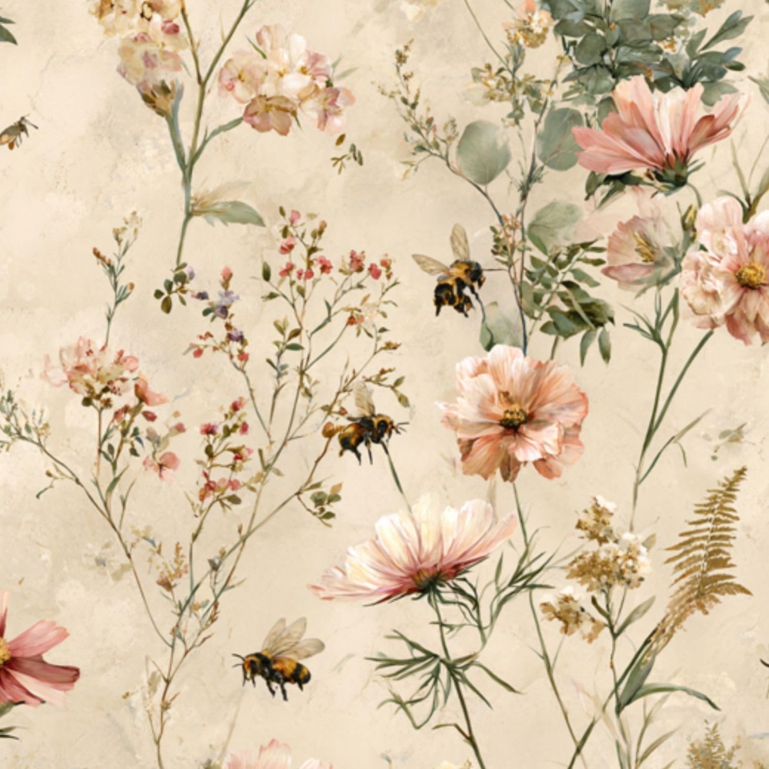 DERUINVAIO Self Adhesive Feature Removable Botanical Watercolor Peel and Stick Vinyl Wallpaper Roll, Sticky Lining Paper for Bedroom, Living Room, Kitchen Walls
