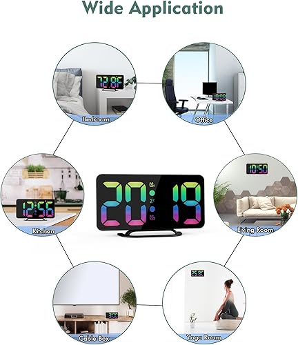 Miniatura 8 de Reloj despertador digital, reloj de pared digital con alarma doble, repetición, 4 niveles de brillo, 1224 horas, reloj pequeño de escritorio, reloj