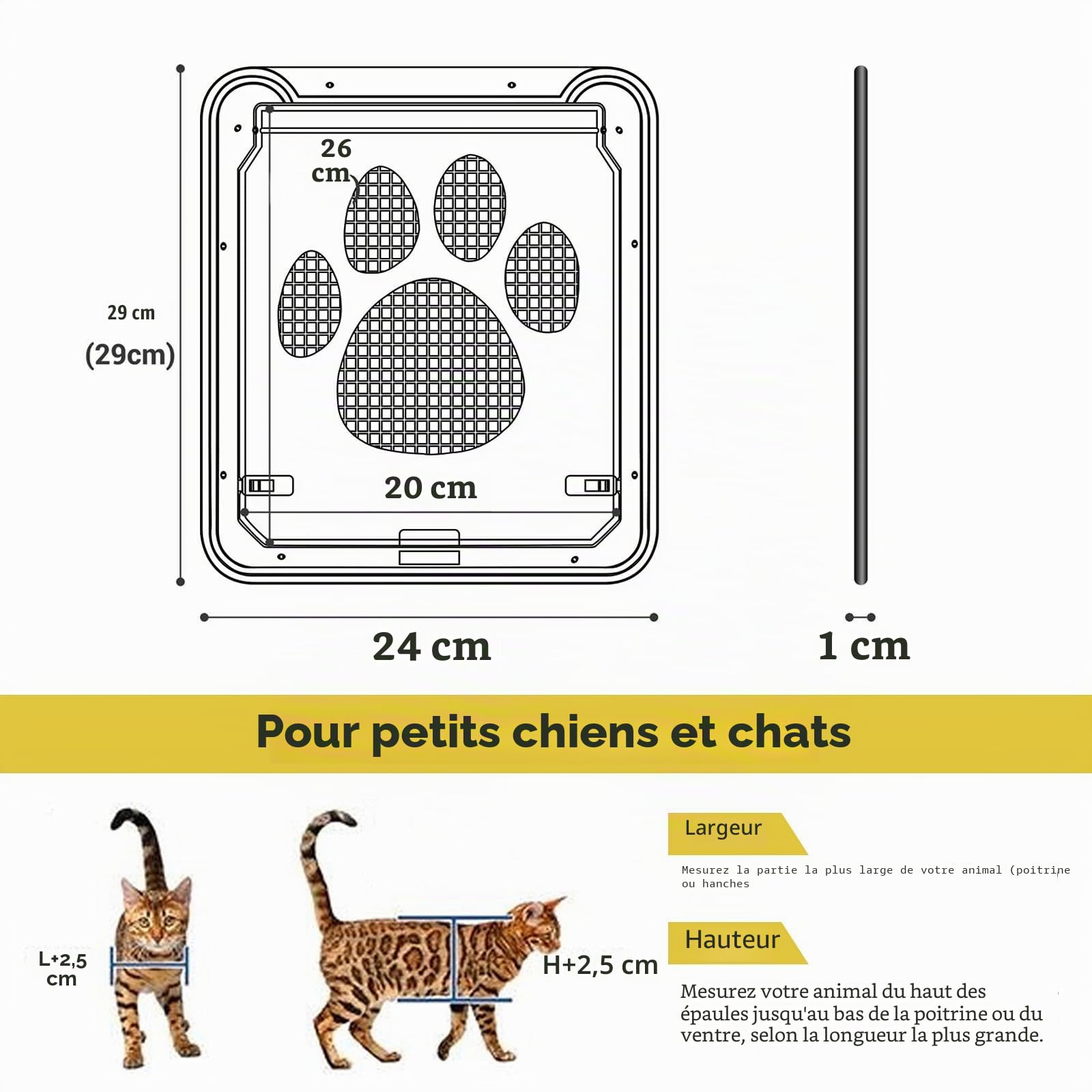 ENJOYING Chatiere Moustiquaire pour Chat, Petit Chien Portes pour Moustiquaire avec Rabat Magnétique, Porte à Animal pour Porte Coulissante Fenêtre, Fermeture Automatique, Verrouillable, Noir
