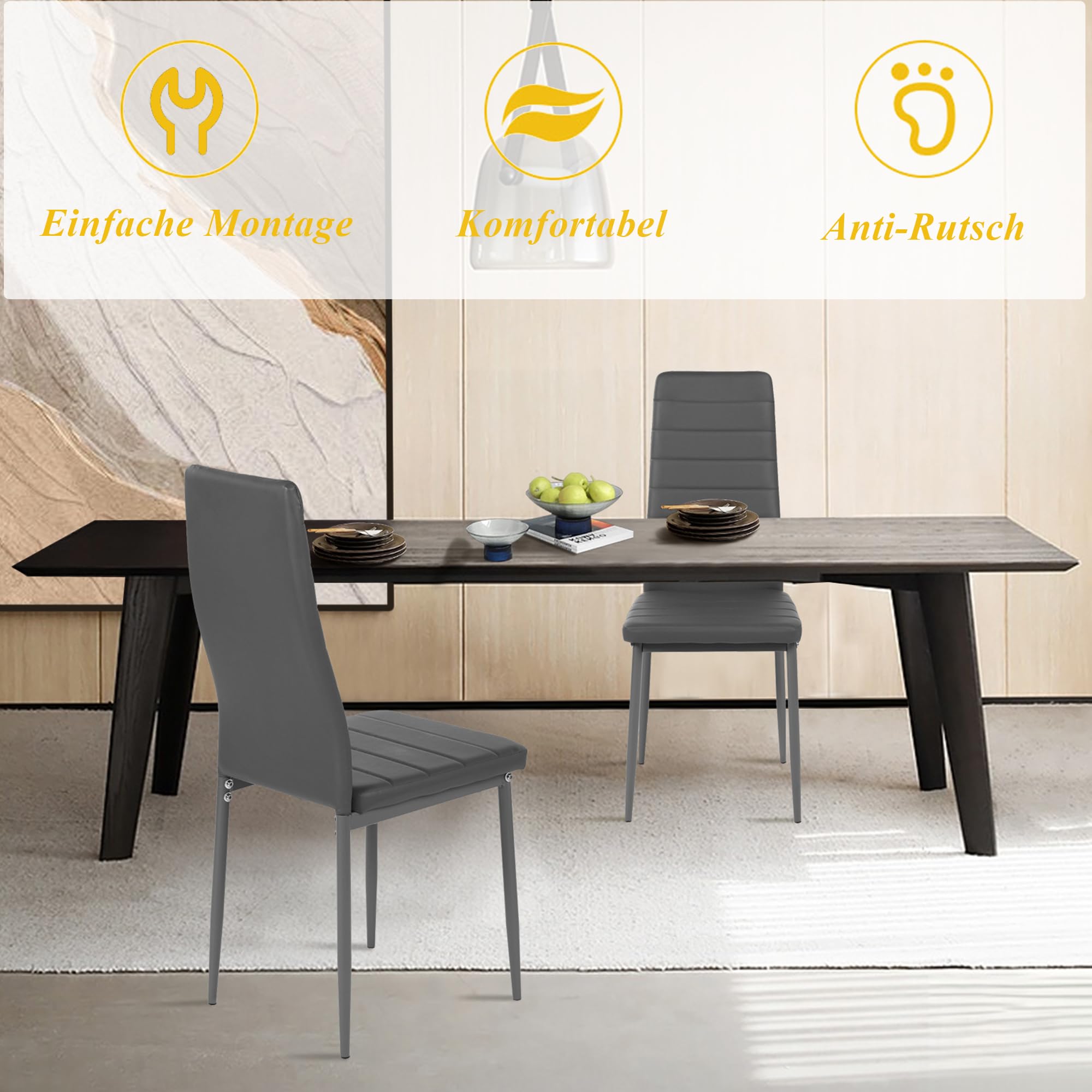 Esszimmerstühle Küchenstühle 2er Set Stühle Grau, Moderner Gastrostühle Besucherstuhl Küchensessel Esszimmer Stühle Essstuhl mit Kunstleder Für Büro/Küche/Esszimmer/Wohnzimmer