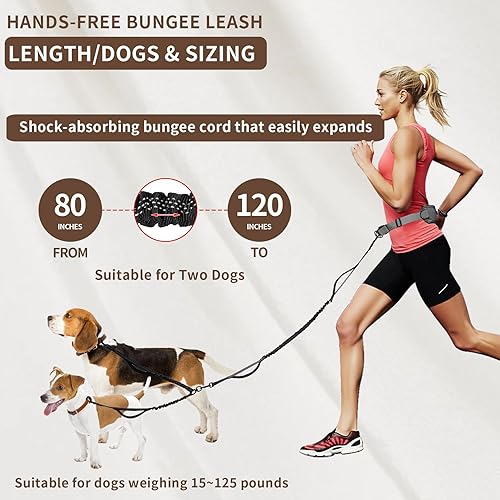 Miniatura 5 de Tails & Tales Correa de perro manos libres con bolsa para la cintura, soporte lumbar mejorado, correa reflectante elástica, cinturón ajustable de