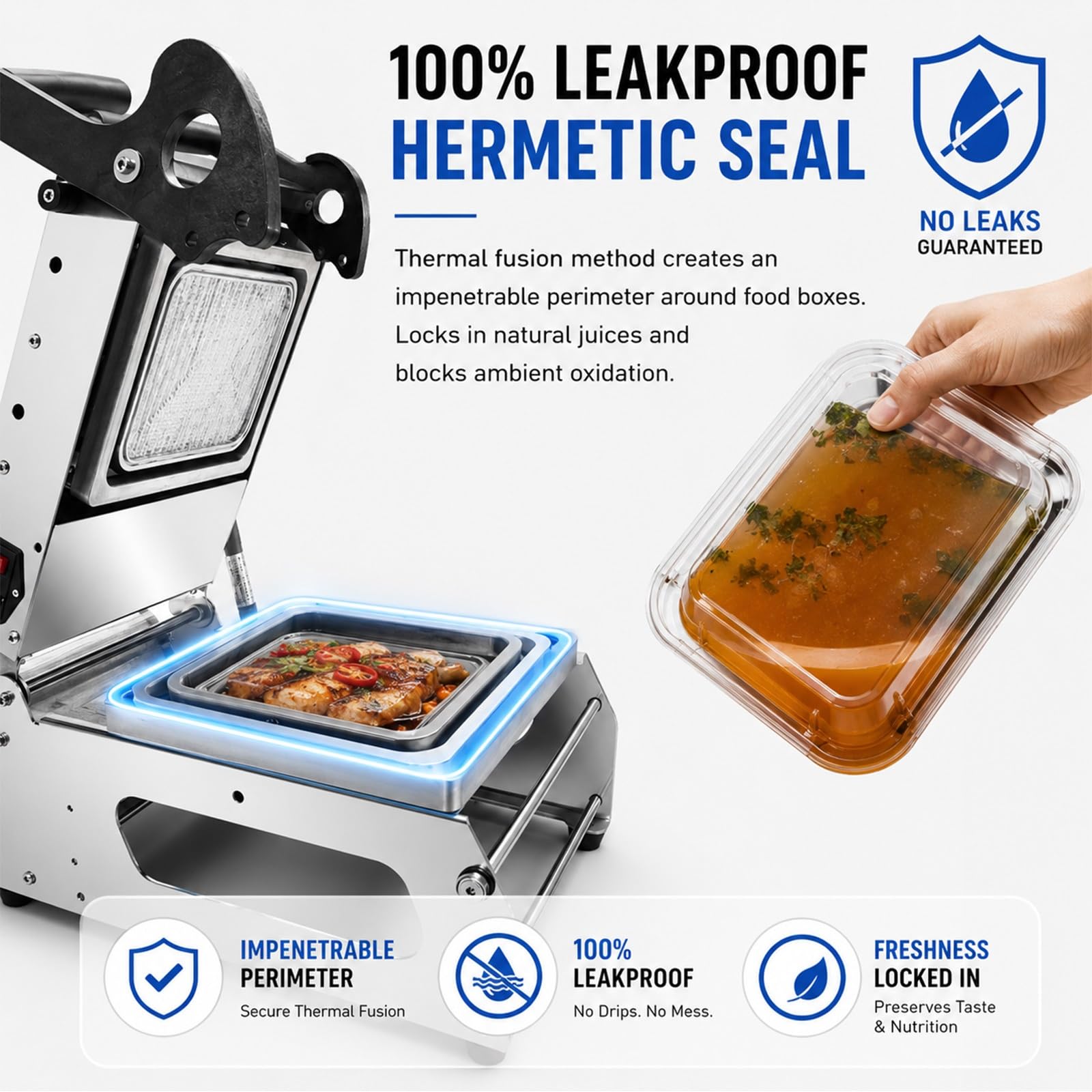Termosigillatrice Commerciale per Vaschette, Macchina Sigillatrice Termica Manuale per Alimenti da Asporto, Attrezzatura da Banco Erpete Ermetica Acciaio Inox(20x14cm)