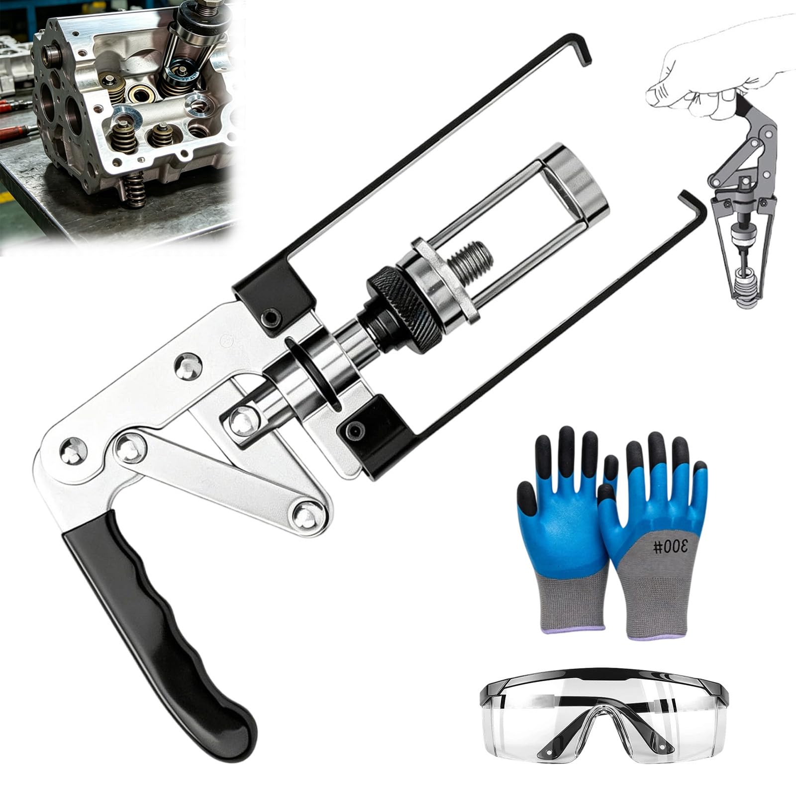 Adjustable Valve Spring Compressor Pliers, Carbon Steel Overhead Valve Spring Remover Compressor, for OHV OHC CHV Engines Seal Keeper Replacemet (1PC)