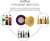 Vista 11 de Drink Tops - Fundas para botellas ventiladas, paquete de 2, color negro y blanco, fundas de silicona sin BPA para proteger el vino de elementos al