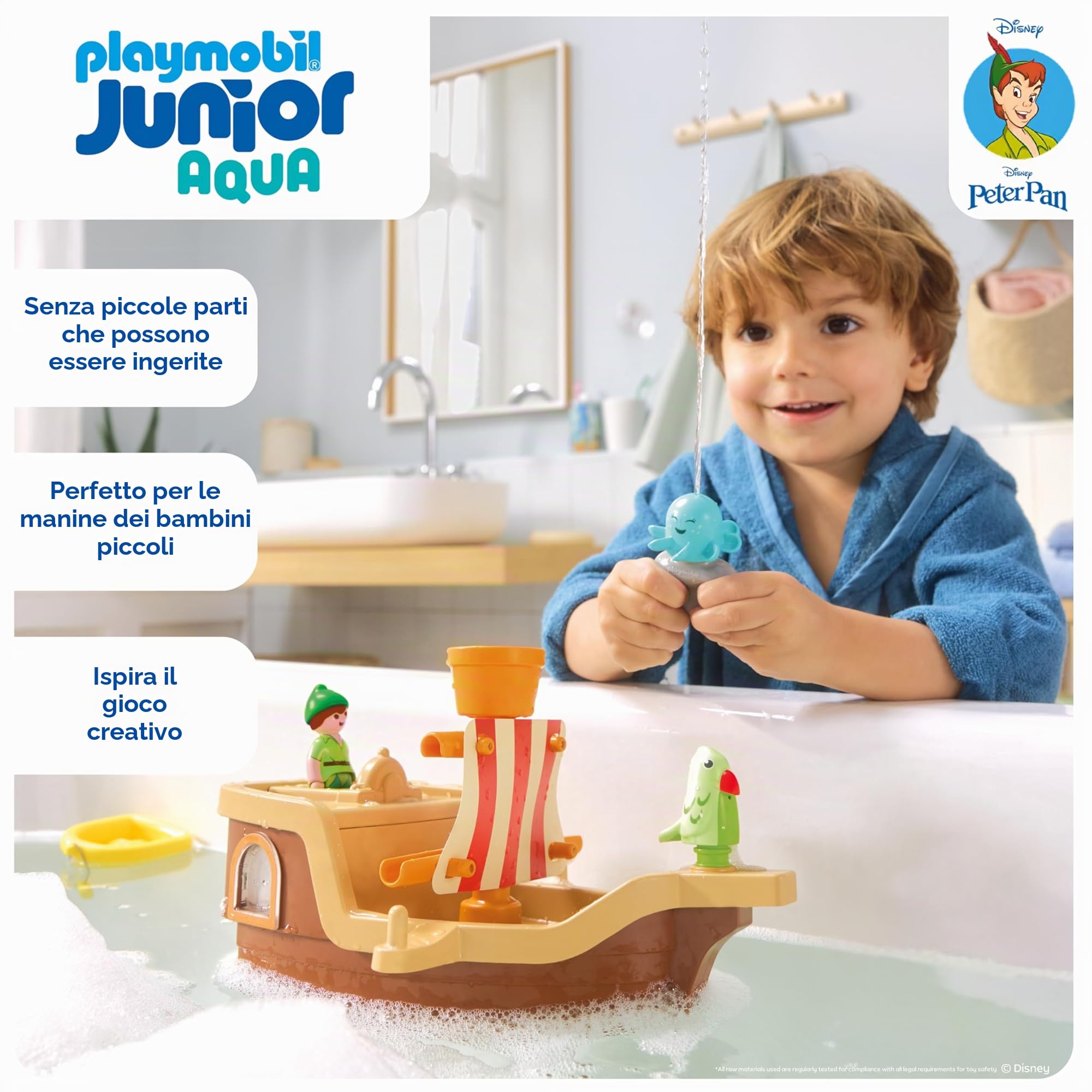 PLAYMOBIL Junior & Disney Peter Pans Pirate Ship, Giocattolo sostenibile da 1 anno in su, Regalo per i più piccoli, Promuove le abilità motorie e il gioco di ruolo, Nave pirata con figurine