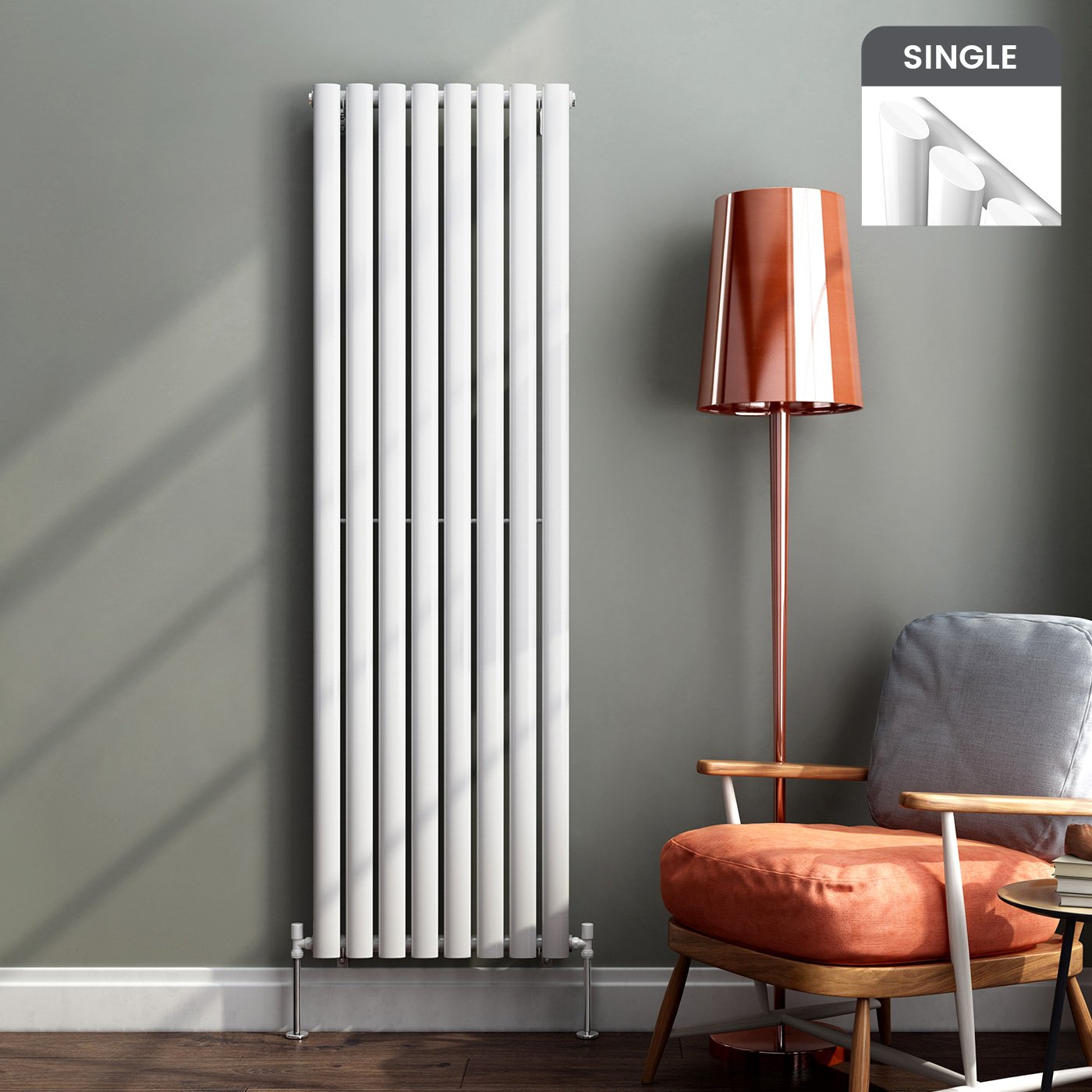 iBathUK Strata Tall Vertical Radiator, Single Oval Panel Radiators, 1600x480mm Slim Radiator, Wall Mounted for Bathroom,Kitchen,Living Room - White