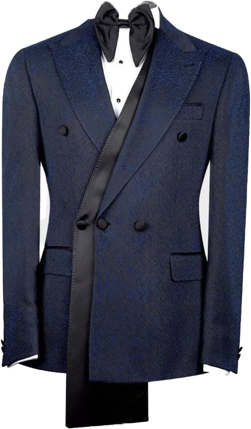 Men's Formal Wedding Tuxedo Slim Fit Double Breasted Two Buttons Peaked Lapel Blazer Jacket for Dinner, Party, Prom