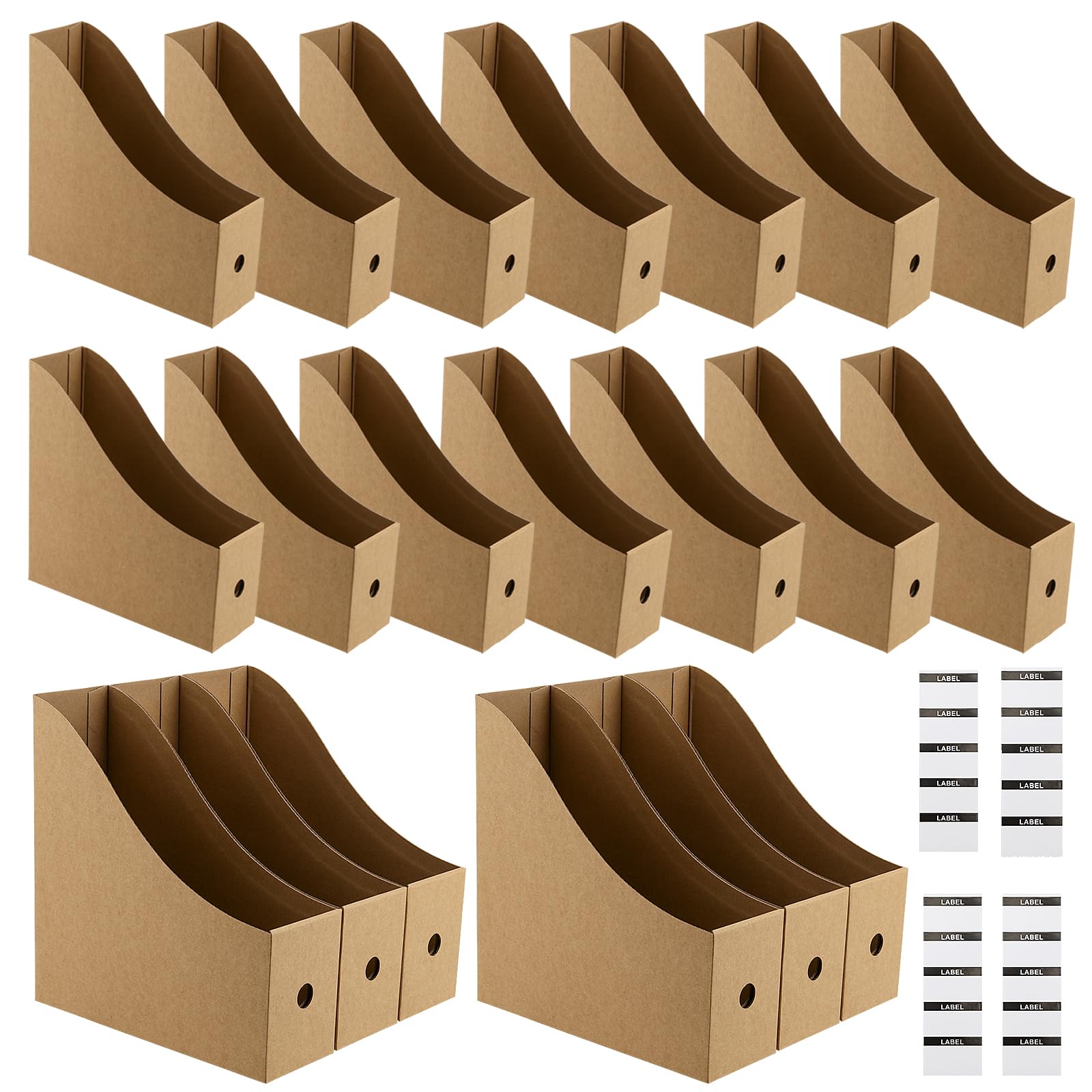 20 Stück Braun Zeitschriftensammler aus Kraftpapier, 26 x 9x 27 cm Schreibtisch Stehsammler Pappe Zeitschriftenhalter A4 Aktenhalter mit Etiketten für Bürobedarf, Datei Ordner