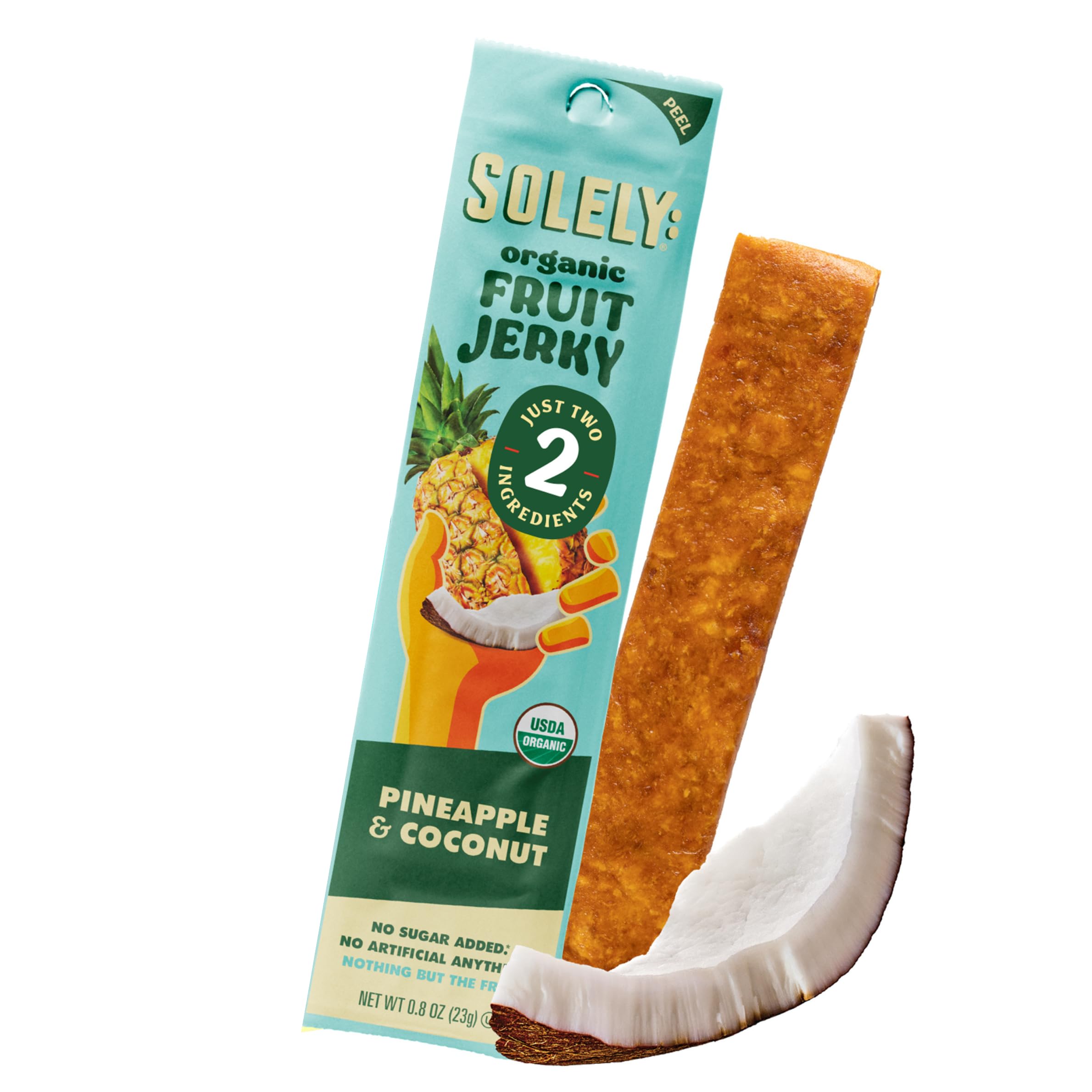 Organic Pineapple Coconut Fruit Jerky - 12 Individually Wrapped Strips - Fruit Leather Made from Dried Fruit - Healthy Snacks for Adults & Kids - Non GMO, Vegan Snacks - 0.8oz (23g)