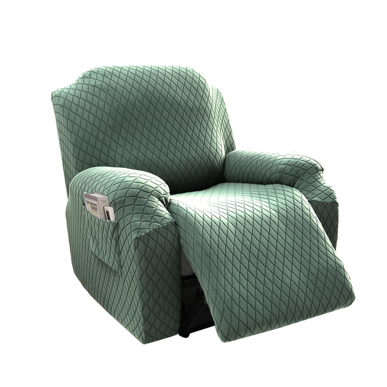 FBKPHSS Copripoltrona Fodera per Poltrona, Coprisedile Poltrona Reclinabile per Chivas con Tasche Lavabile Tessuto Elasticizzato Jacquard Lavabile in Lavatrice,Bean Green,Single Seat
