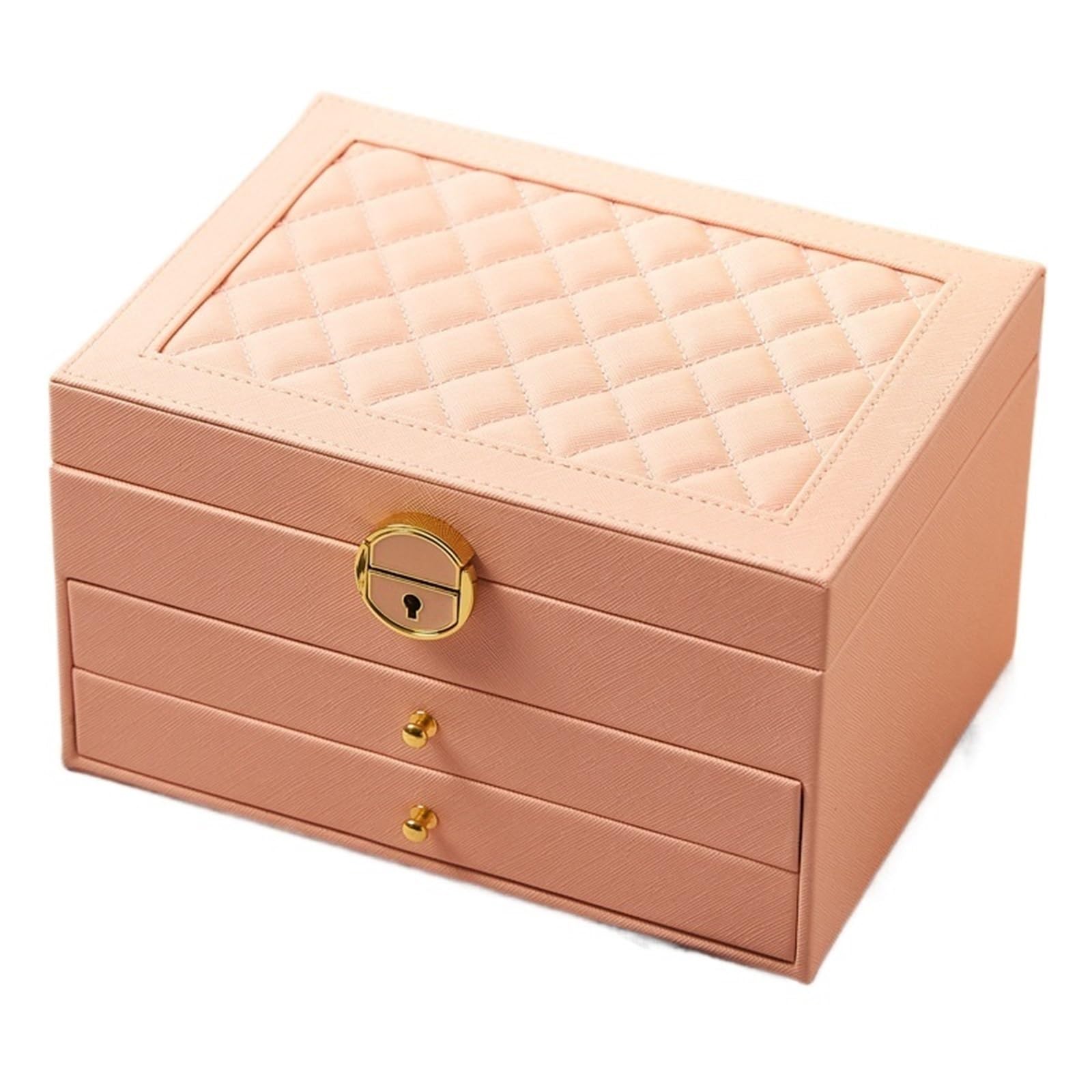 Portagioie Scatola di immagazzinaggio di Gioielli con Serratura a cassetto a Tre Strati, Collana, Anello, Orecchio, Scatola di immagazzinaggio di Gioielli per I Gioielli(Pink)