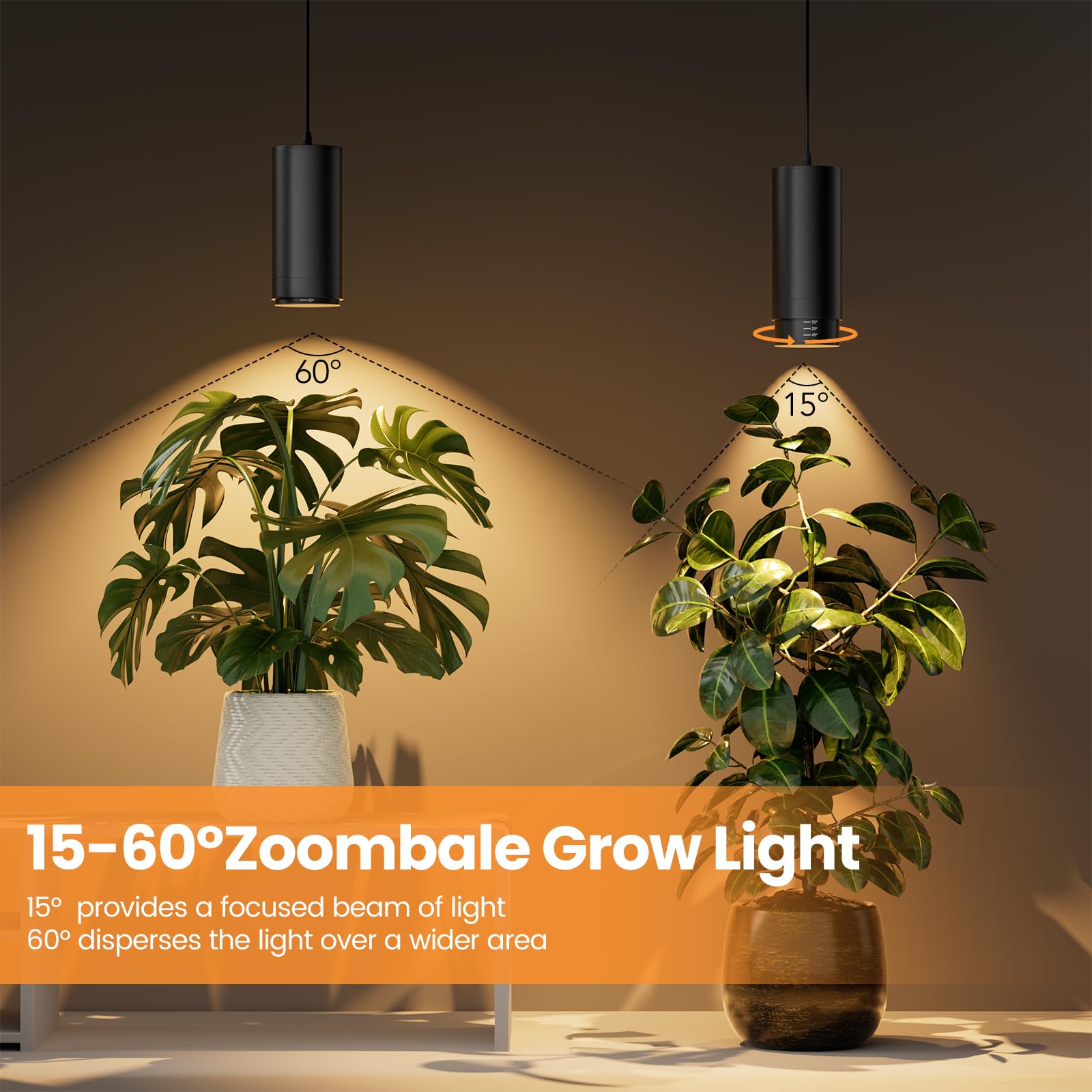 Luces colgantes remotas con zoom y temporizador de encendido/apagado automático, 2 luces LED de espectro completo de 30 W, 2700 K-6000 K, regulables, para plantas de interior, cable de