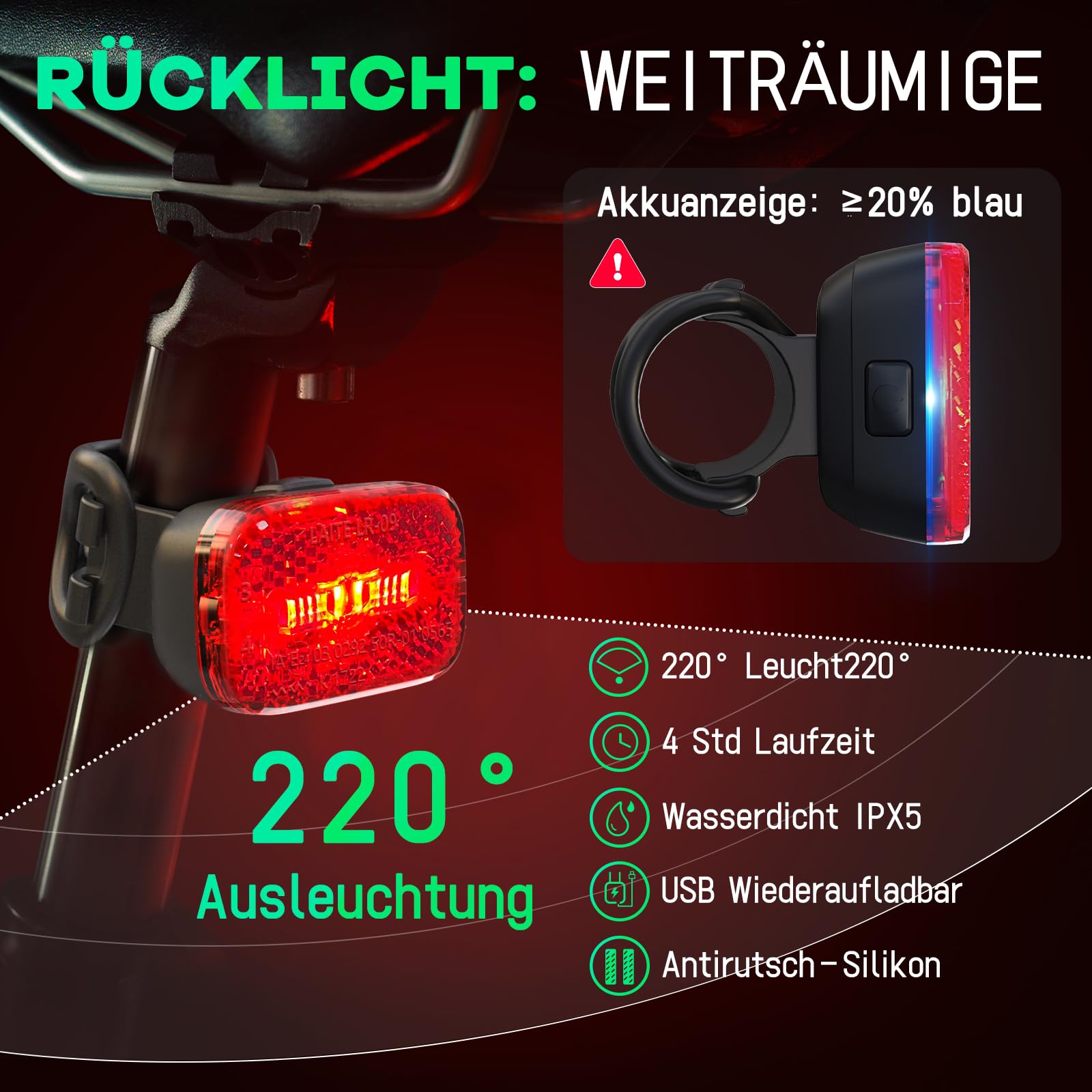 Luce anteriore a LED per bicicletta, 100 Lux, omologata StVZO, illuminazione per bicicletta, ricaricabile tramite USB, IPX5, impermeabile, luce anteriore per bicicletta, con batteria richiesta