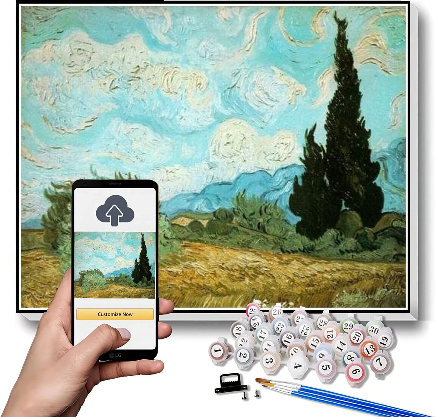 Kit Pittura Per Numeri YEESAM ART Van Gogh - Campo Di Grano Con Cipressi, 40x50cm - Foto 9