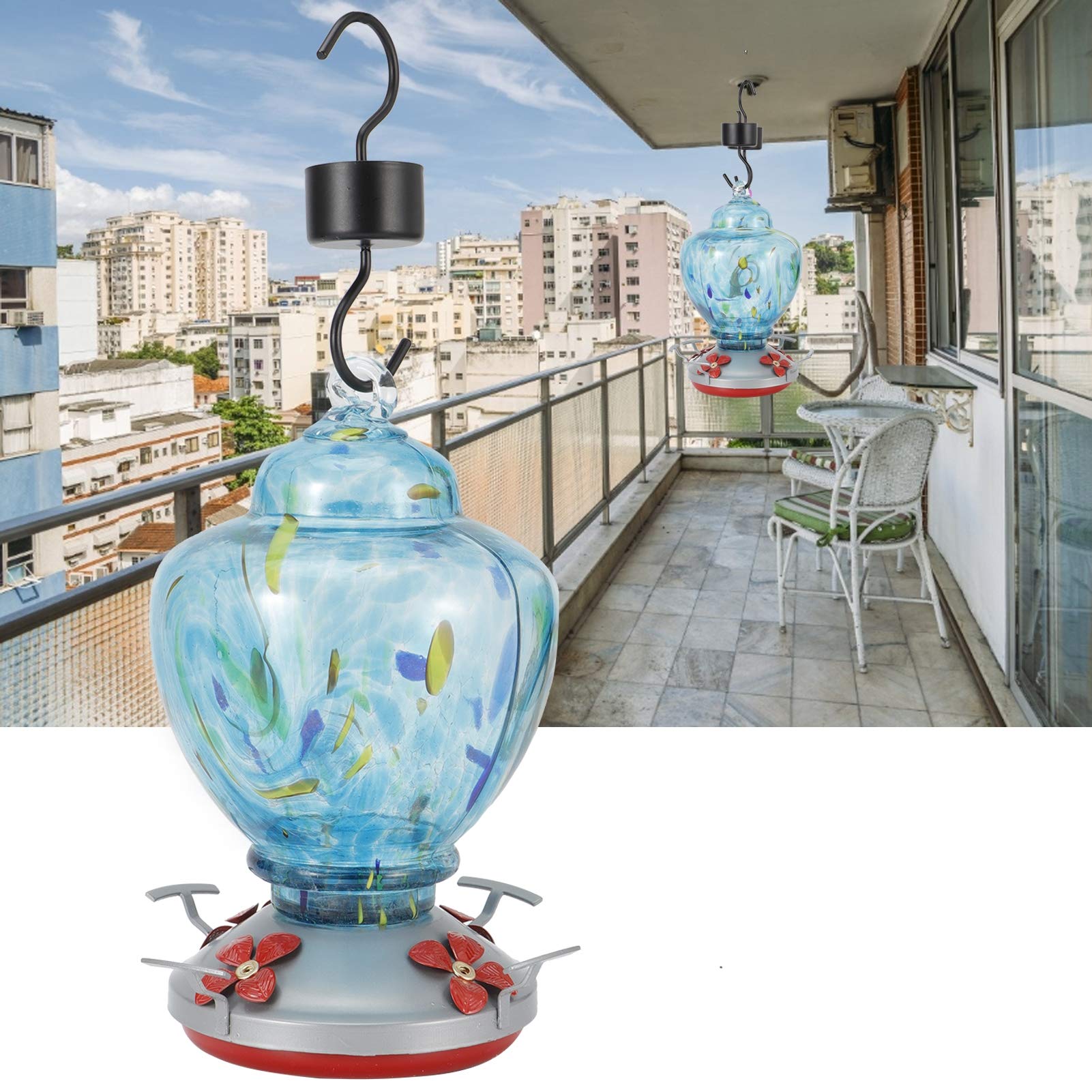 Ejoyous Hängender Glas-Vogelhäuschen, Abnehmbarer mit Sitzstange (J Type)