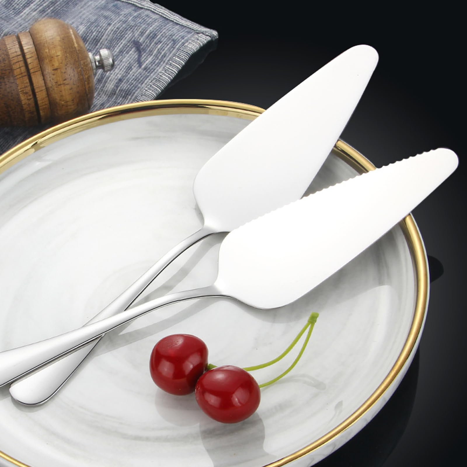 Juego de 2 cortadores de pasteles de acero inoxidable, cortador de pasteles con bordes dentados para cocina, restaurantes, bodas, cumpleaños y fiestas