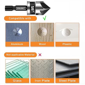 Countersink Drill Bit Set, 5-Piece 82 Degree Counter Sink Bits for Woodwork and Plastic Soft Metal, 1/4 Quick Change Hex Shank (3/8, 1/2, 5/8