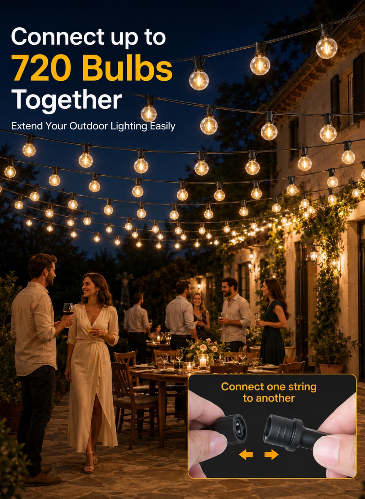 Outdoor Lichterkette Außen 45M, LED Glühbirnen Aussen Mit 75+2 G40 PlastikBirnen, Wasserdicht IP44 Hängende lichterketten Strom für Garten, Terrasse, Party Deko, Café 2700K Warmweiß