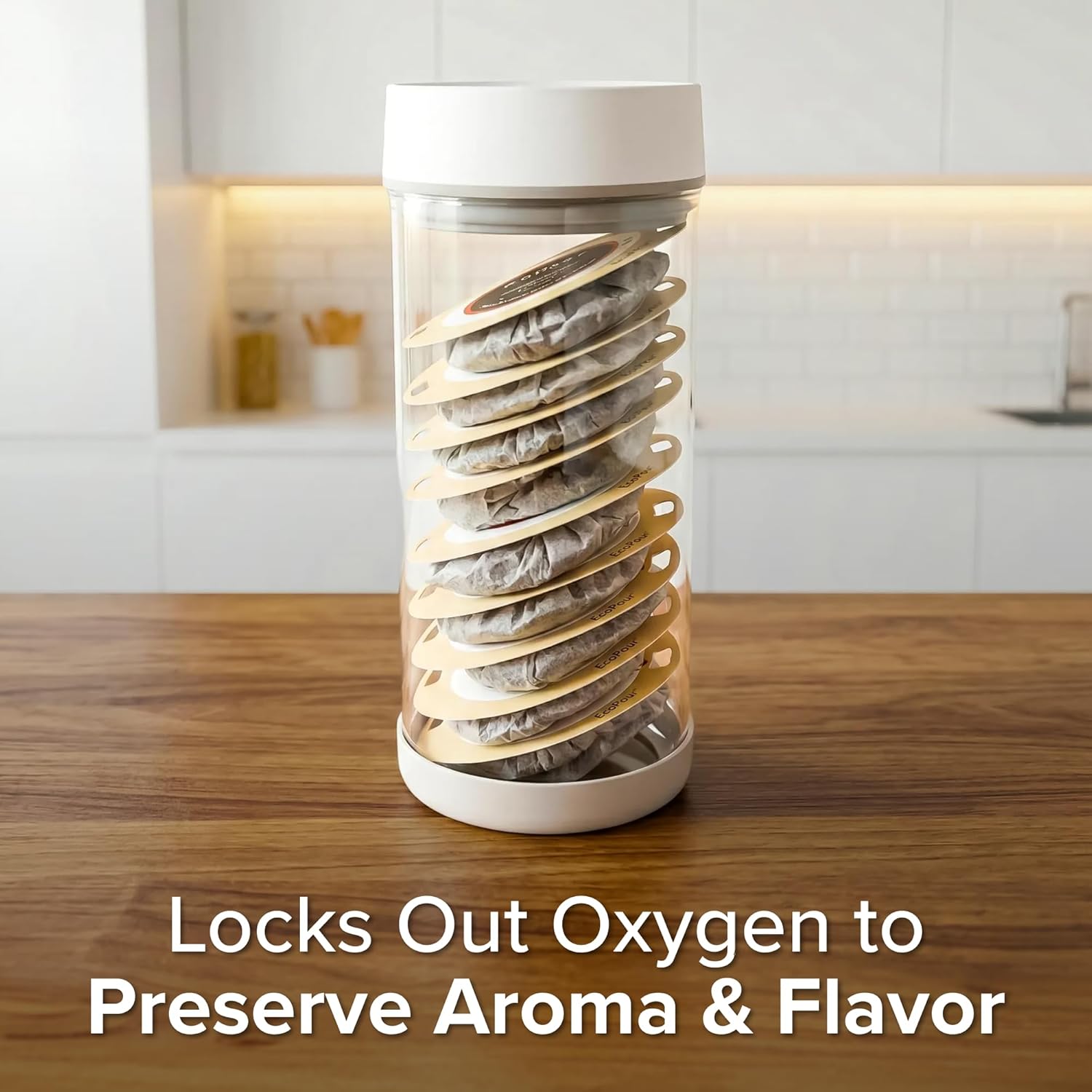 Coffee Rechargeable Vacuum Glass Canister, Kitchen Appliances, Store Coffee, Tea, or Pantry Items, Home Essentials, Kitchen Food Organizer, Food Container, USB Charger, 1.35L Capacity