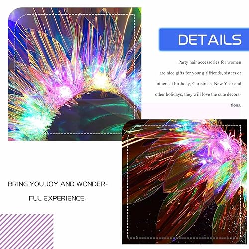 Miniatura 6 de JEAIRTS Diadema iluminada con corona LED, diadema brillante para rave, accesorio para el cabello para mujer