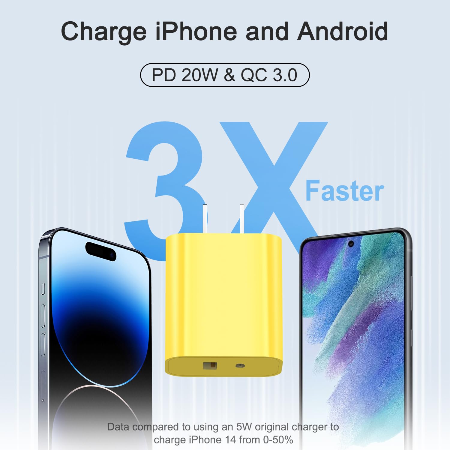 Lot de 4 blocs de charge USB C de type C, 20 W, chargeurs muraux pour iPhone 16/16 Plus/16 Pro/16 Pro Max/iPhone 15/iPhone 15 Pro/iPhone 15 Pro Max/14/13/12 Pro/Samsung//Android (jaune)