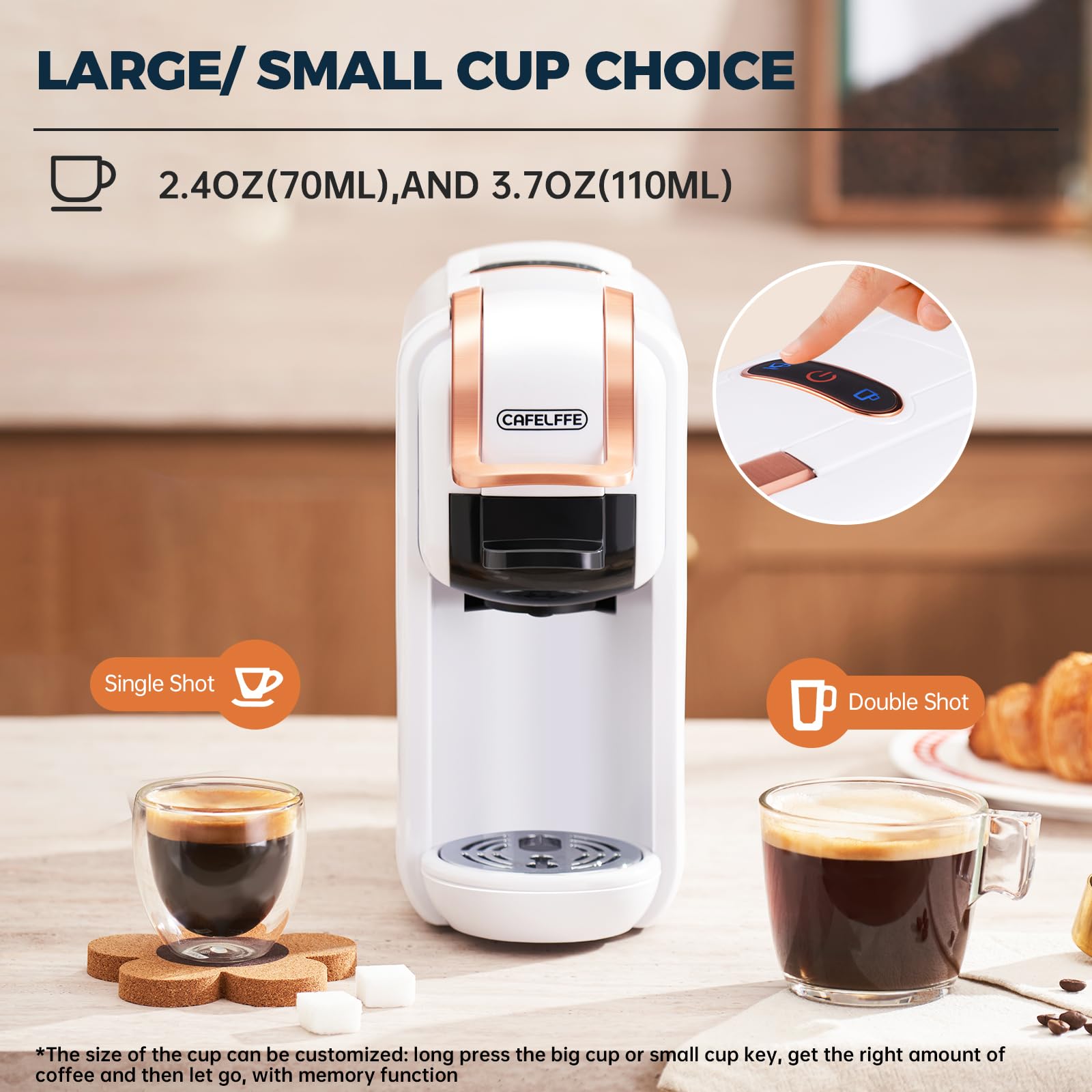 Cafelffe MK-603 Machine à café multi-capsules 4-en-1 pour une seule portion, Machine à expresso chaud/froid 19 bars, Compatible avec les dosettes et le café moulu Nes Original/DG/ESE, 1450W, blanc