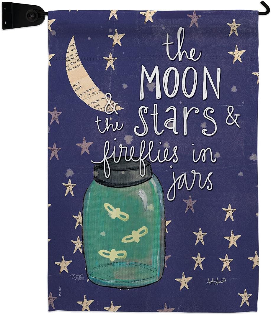 Moon Stars Fireflies Jars Garden Flag Set Wall Holder Sweet Life Expression Spiritual Hope Love Wisdom Support Emotion Postive Small Gift Yard House Banner Made In USA 13 X 18.5