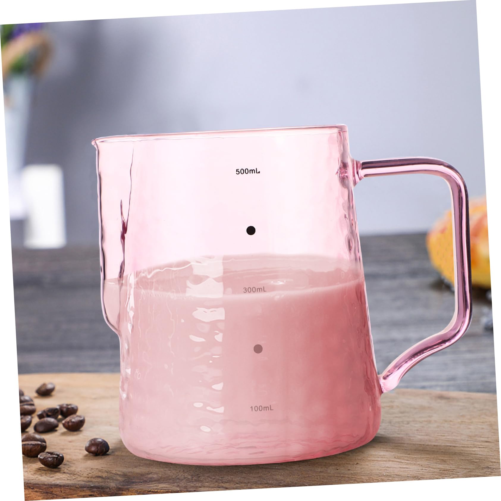 STOBAZA Borosilicate Glass Milk Jar 500ml Pink Milk Pourer for Coffee Pot Espresso Maker