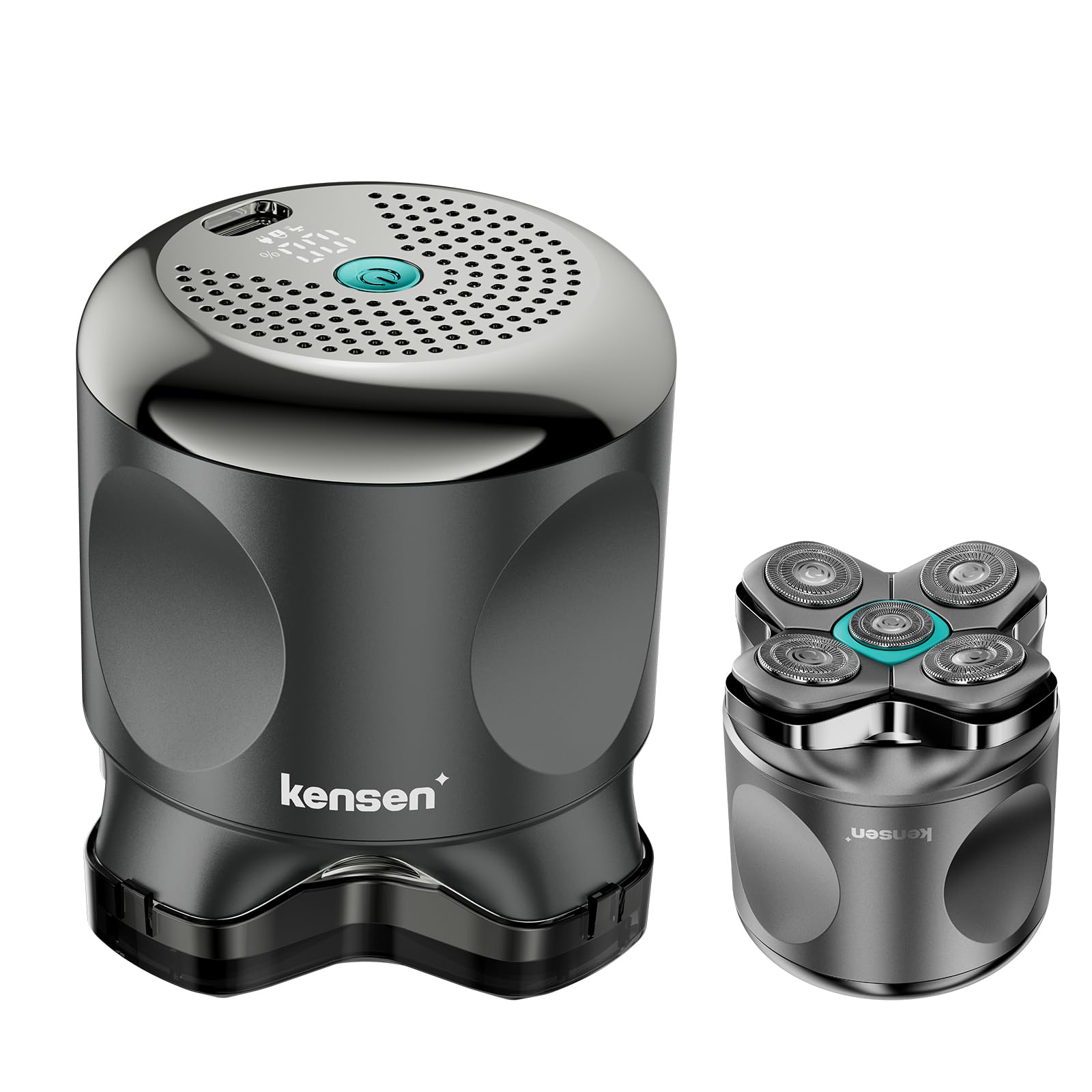 Kensen Head Shavers for Bald Men, 5 Floating Blades, Magnetic Blade Design, Child Lock, Large Hair Storage, IPX6 Waterproof, Smart Display, 100 Minutes Runtime (Blue)