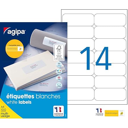 Apli Agipa Boîte Étiquettes Adhésives Blanches Multi-Usages 38 X 21,2 Mm - 6500 Étiquettes Certifiées FSC Anti-Bourrage