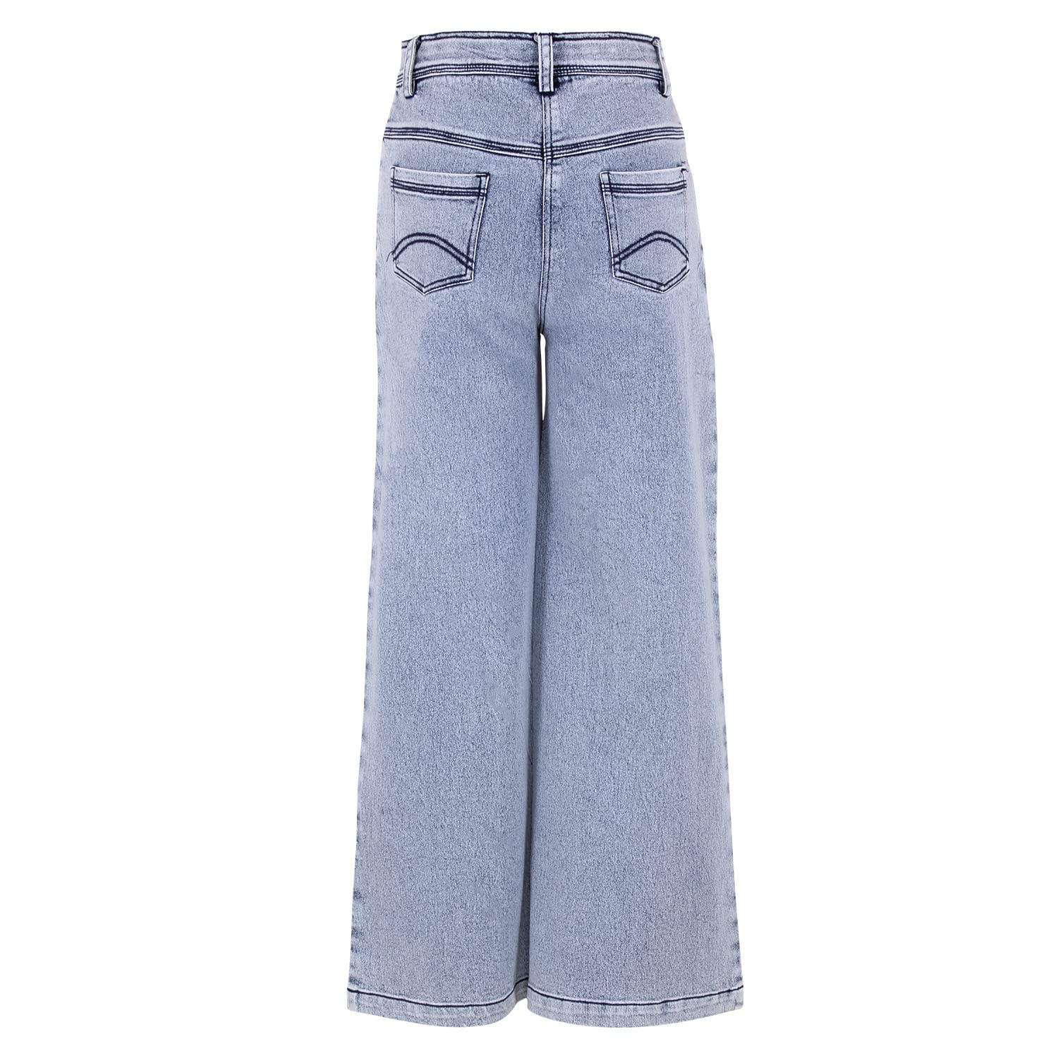 Cutecumber Girls Wide Leg Stretch Fit Jeans Comfortable Cotton Rich Denim Durable Soft Breathable Casual Outdoor Travel Regular Fit All Season Bottoms for Baby Girls & Kids Age 1-15 Yrs 1