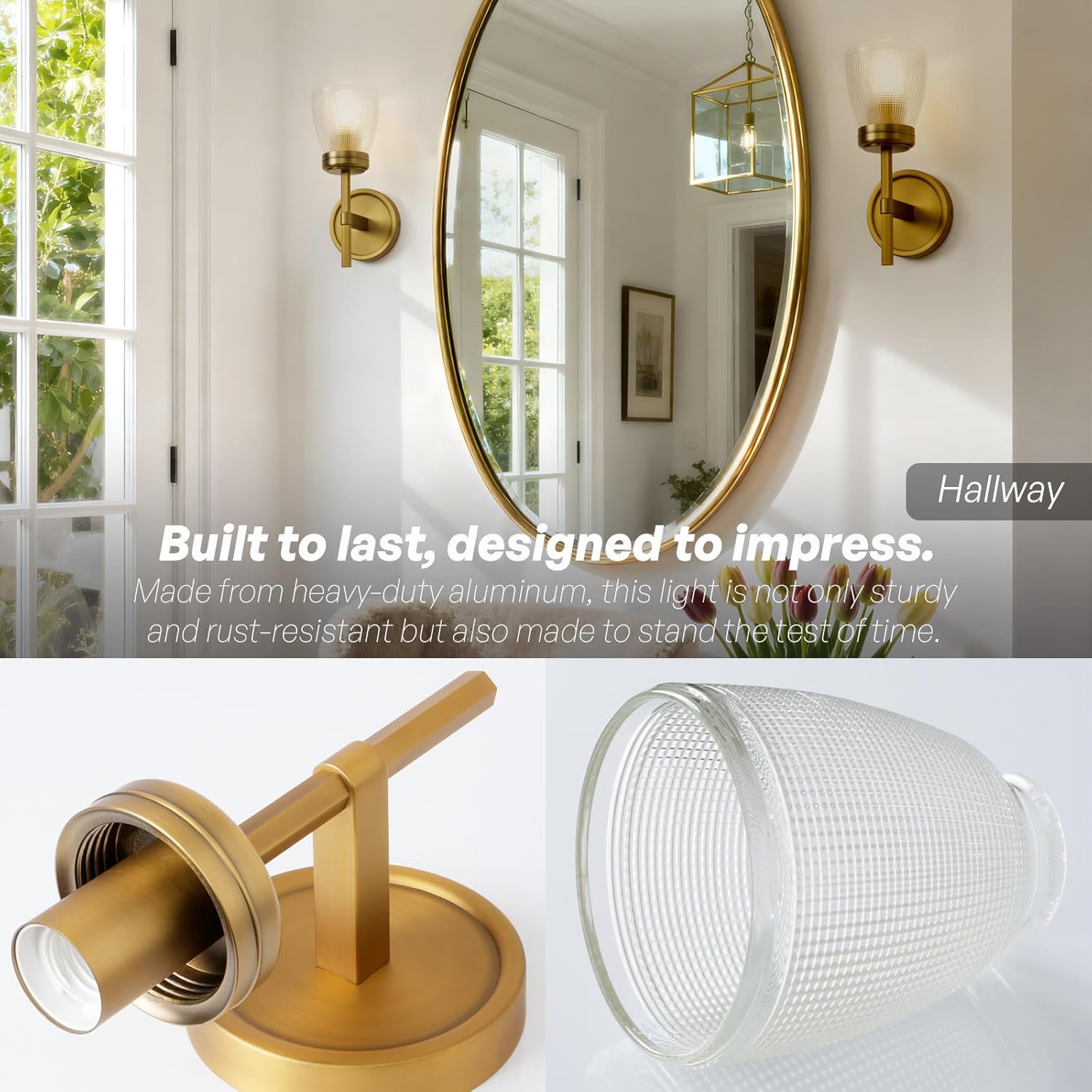 Glass Wall Sconce Light,Vintage Brass Gold Wall Sconces, Bathroom Vanity Lights Hardwire Wall Mounted Lights for Living Room Corridor Kitchen Hallway Bedroom